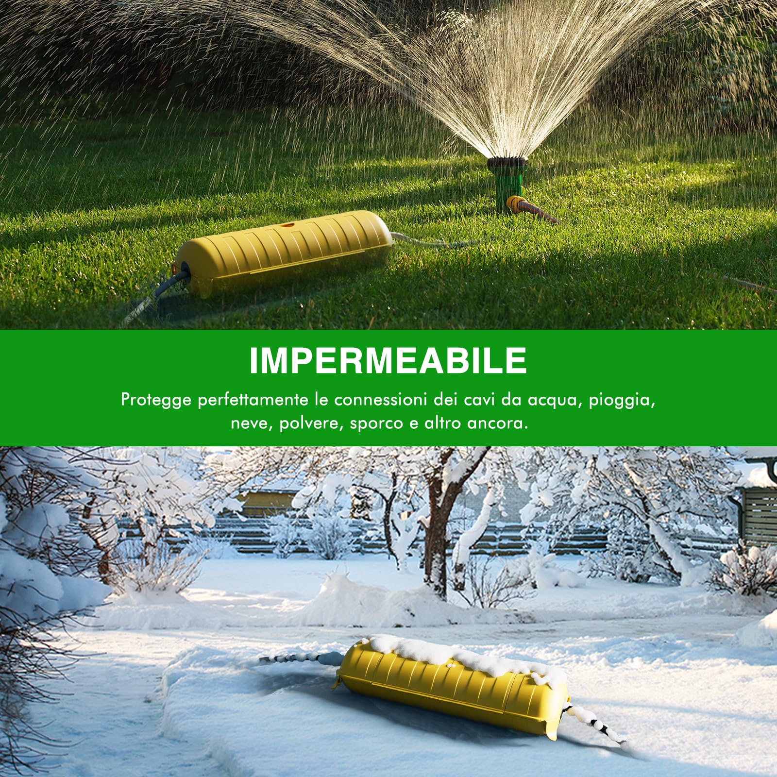 RESTMO Scatola di Protezione Stagna IP44 (290x110x75 mm) – Resistente alle Intemperie, Impermeabile per Prolunghe, Decorazioni per Vacanze e Utensili Elettrici in Plastica, Giallo