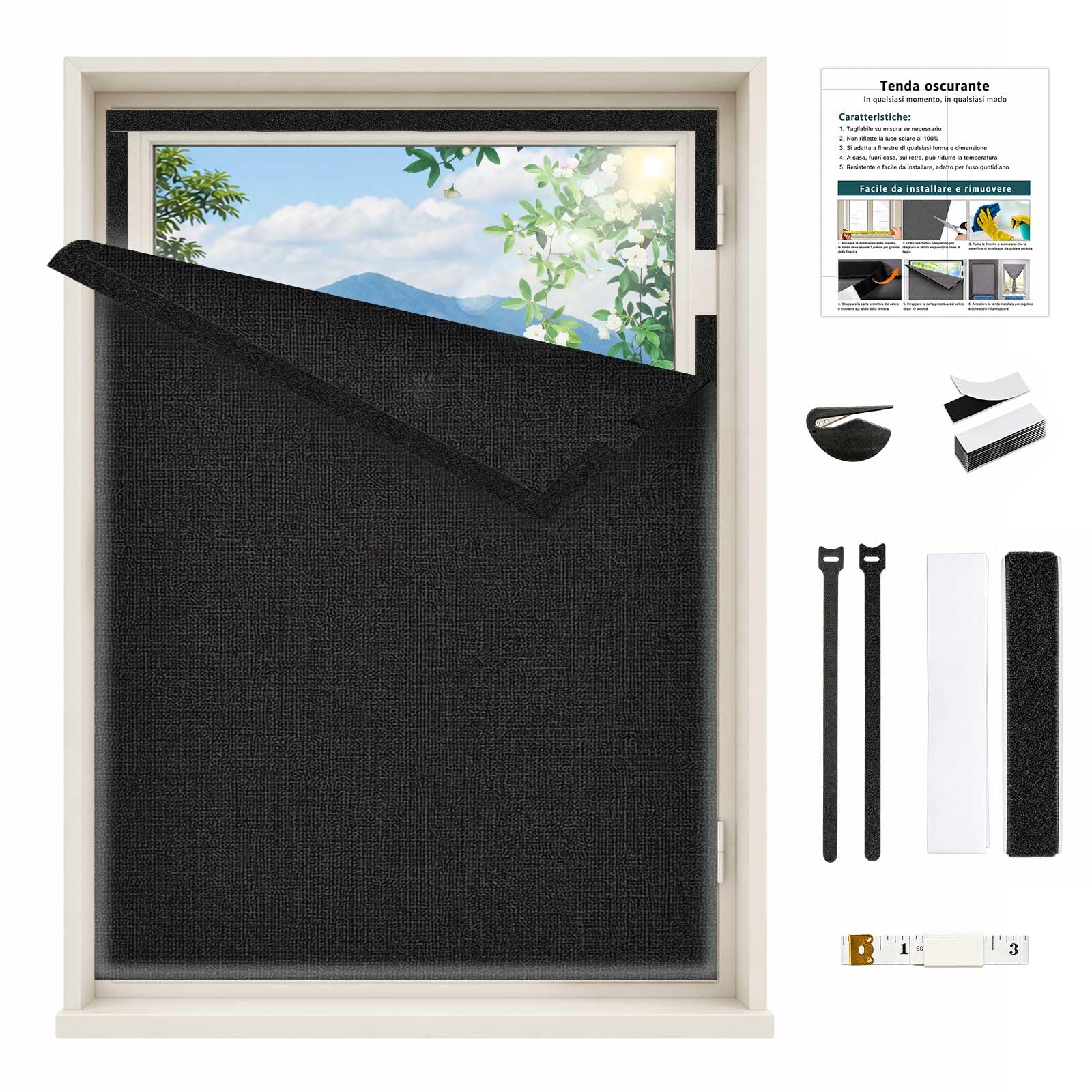 Fenster Dachfenster Verdunkelung, Leinenoptik mit Material-Upgrade, Faltenfreies Verdunklungsrollo ohne Bohren, Sonnenschutz, für Schlafzimmer, Dachgeschoss, Reise & Wohnmobil,300 x 150cm