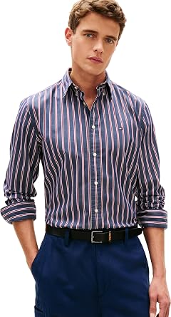 Tommy Hilfiger Herren Flex Poplin Bold Stripe Rf Shirt Mw0mw39159 L/S Shirt 1er Pack