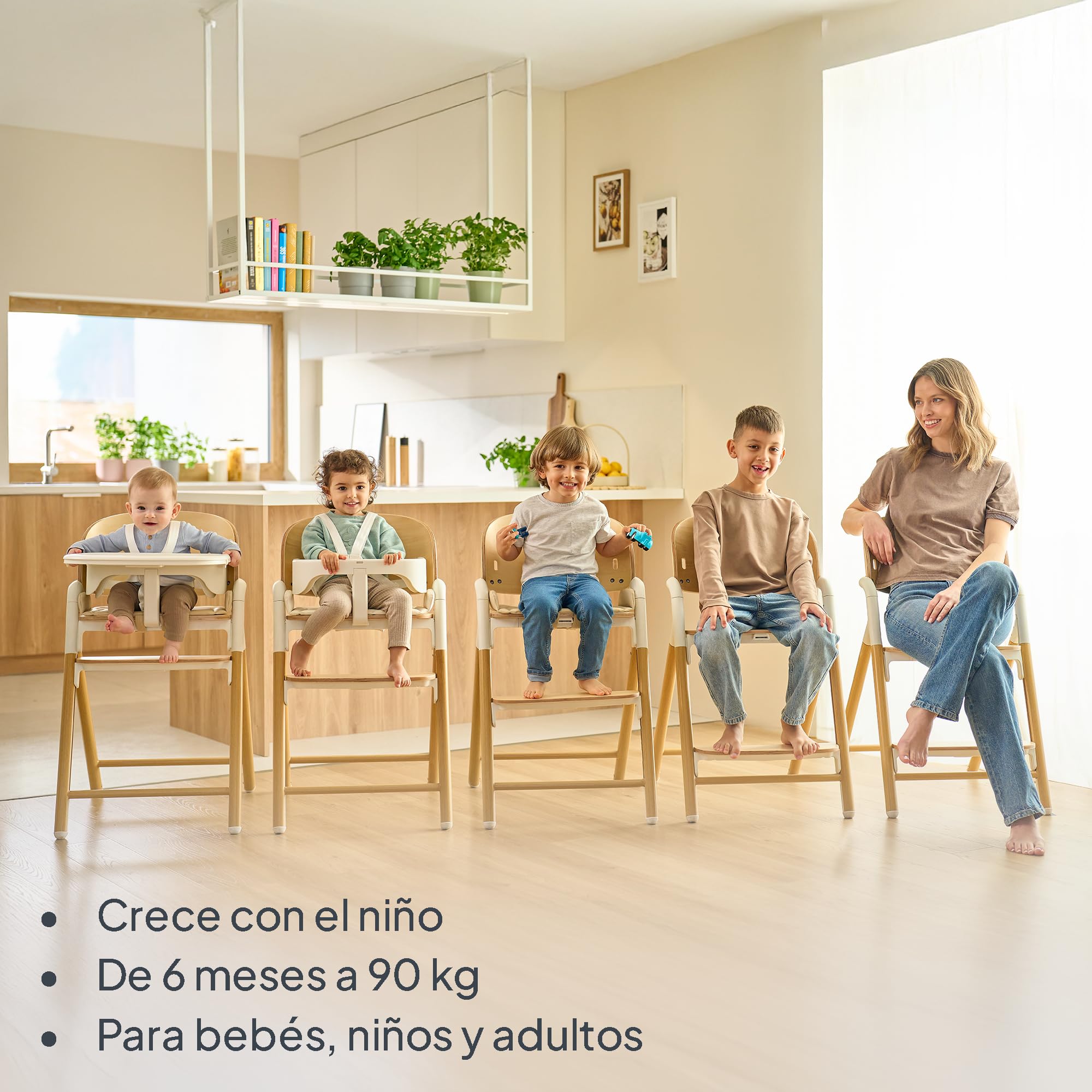 Lionelo Celia Trona Evolutiva de Madera 3‑en‑1 – Crece con el Niño (6 m‑90 kg) | Reposapiés Ajustable, Arnés 5 Puntos, Cojín y Bandeja Fácil de Limpiar