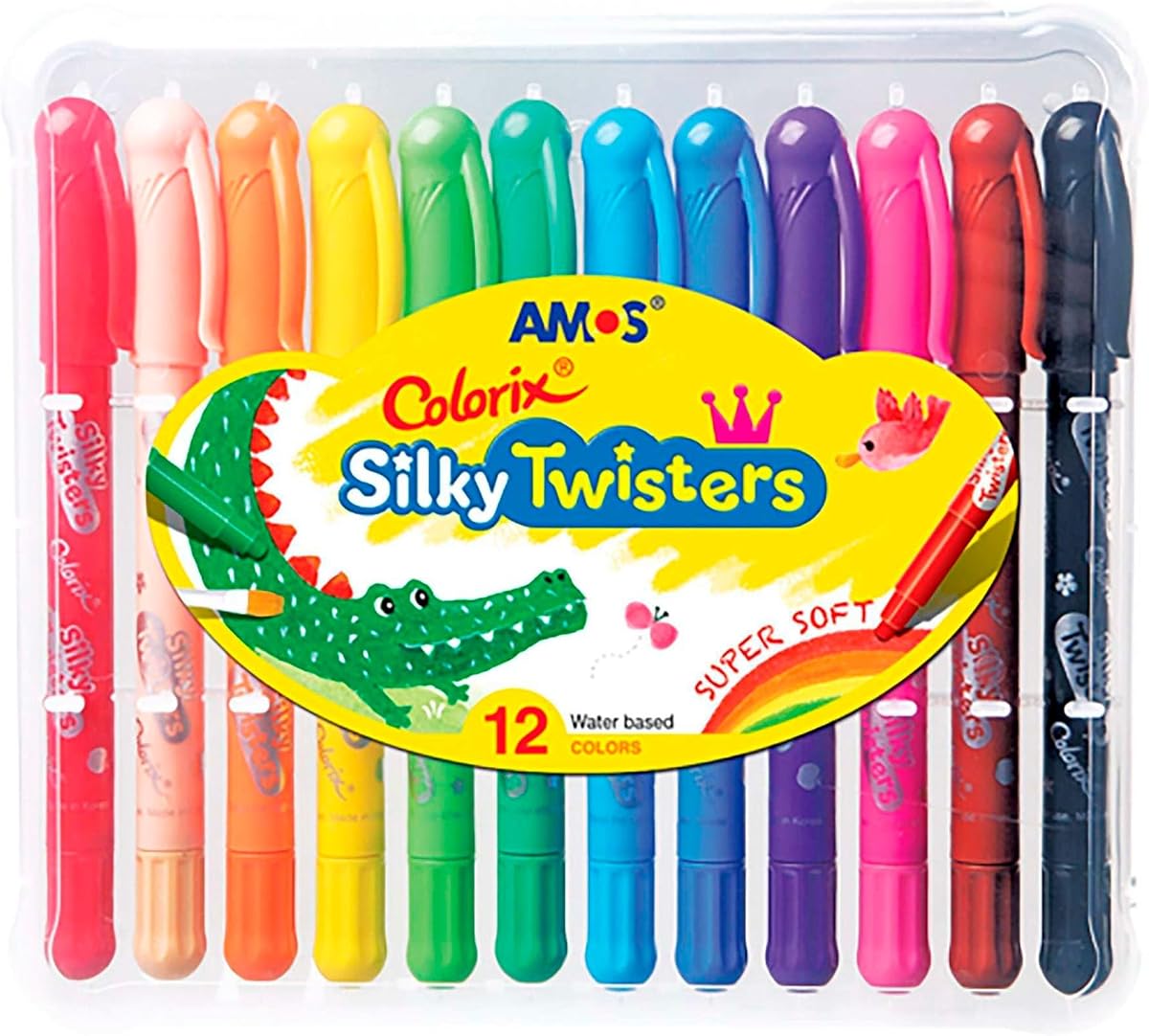 COLORIX AMOS Twistable Crayons – 12 Silky Gel Crayons for Kids, Non Toxic Twist Up, Easy to Hold, Mess-Free Drawing for Travel, Arts & Crafts, Creative School Supplies