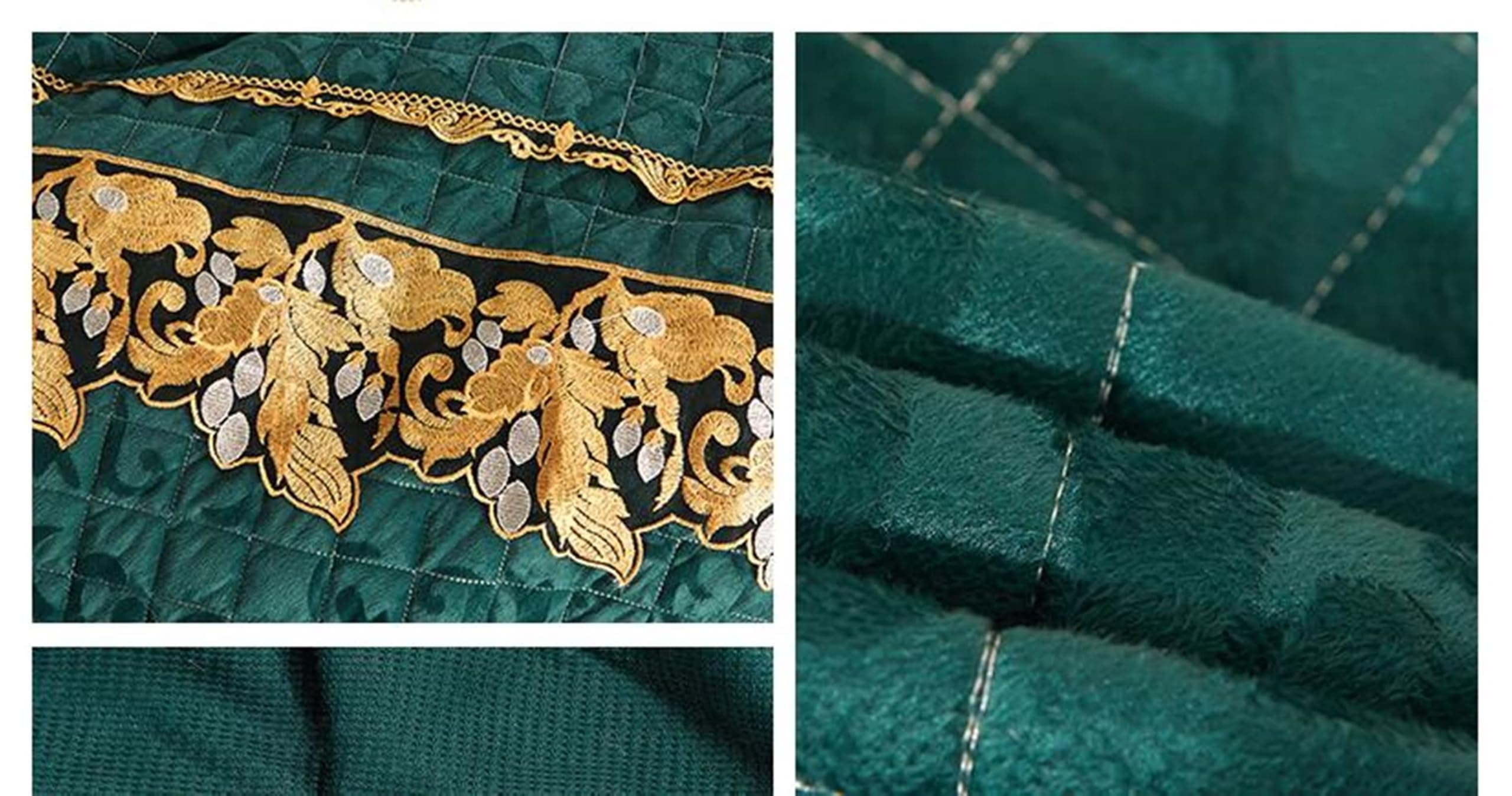 Pack de 3 Piezas Sabana Bajera Terciopelo Elastica, Patrón de Hoja con Encaje Bordado, 200 x 220 CM + 2 Fundas de Almohada, Bajera Cama Matrimonio Verde Oscuro