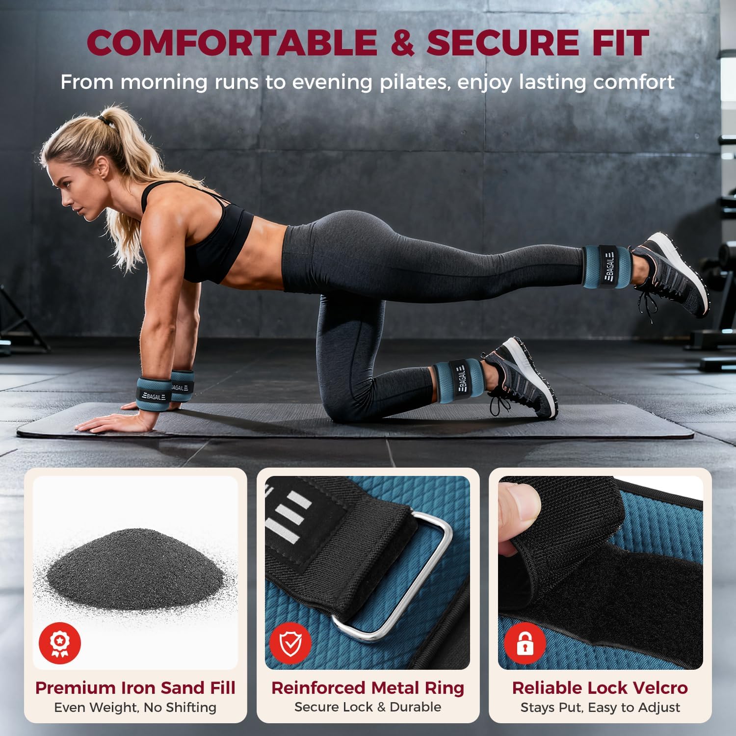 BAGAIL Ankle Wrist Weights for Women & Men, One Pair of 1/2/4/6/8/10 LBS Wearable Leg Arm Weights with Sleek Design & Secure Fit for Walking, Running, Pilates, Home Fitness & Physical Therapy