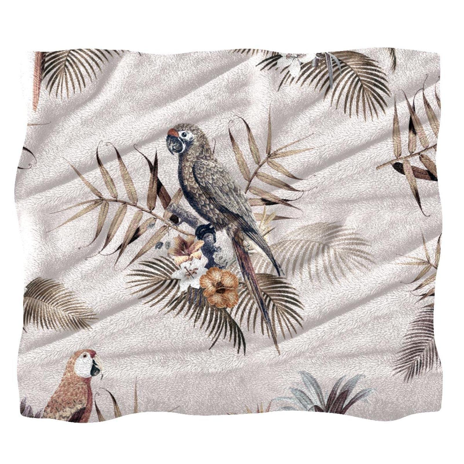 Jeté de lit polaire confortable canapé couverture chaude perroquet motif végétal chic