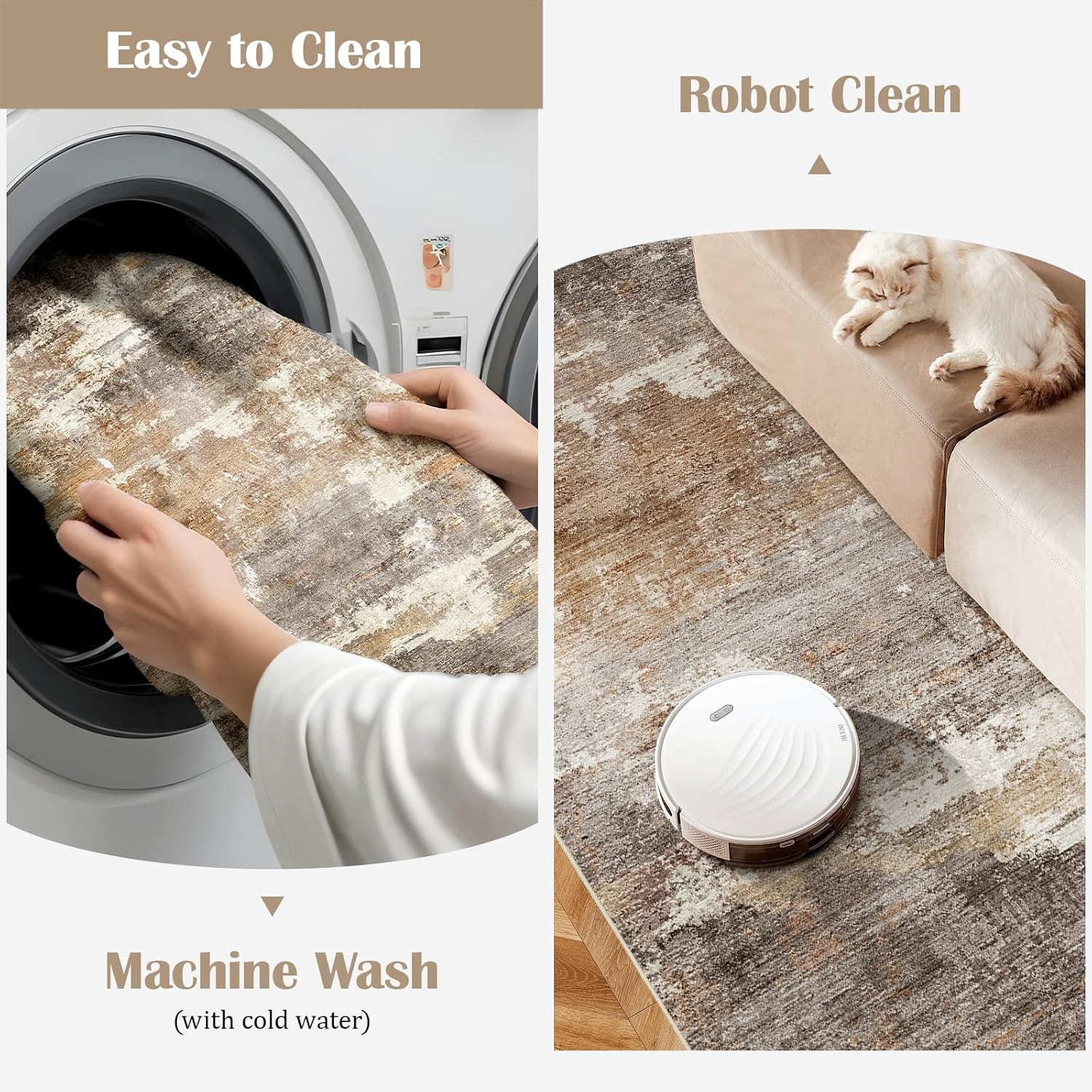 3x7 Washable Kitchen Runner Rug: Modern Abstract Runners for Hallway Soft Non Slip Rugs with Rubber Backing Low Pile Thin Floor Carpet for Entryway Bedroom Bathroom Bedside Indoor(Brown/Brick,3x7)