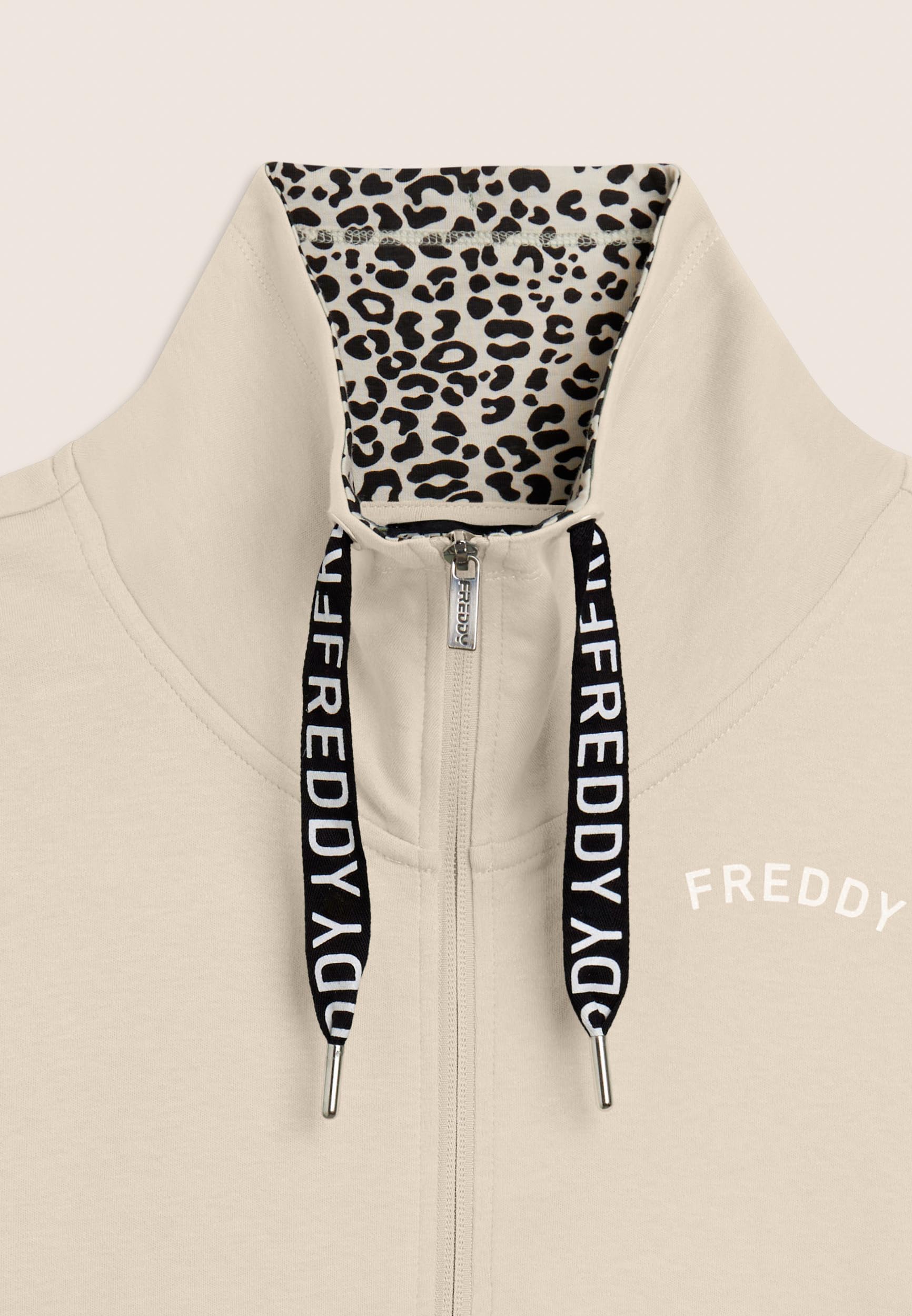 FREDDY - Tuta Donna Completa in Cotone Interlock con Felpa con Zip e Collo Alto Foderato Animalier, Pantaloni con Coulisse - Tute Sportive