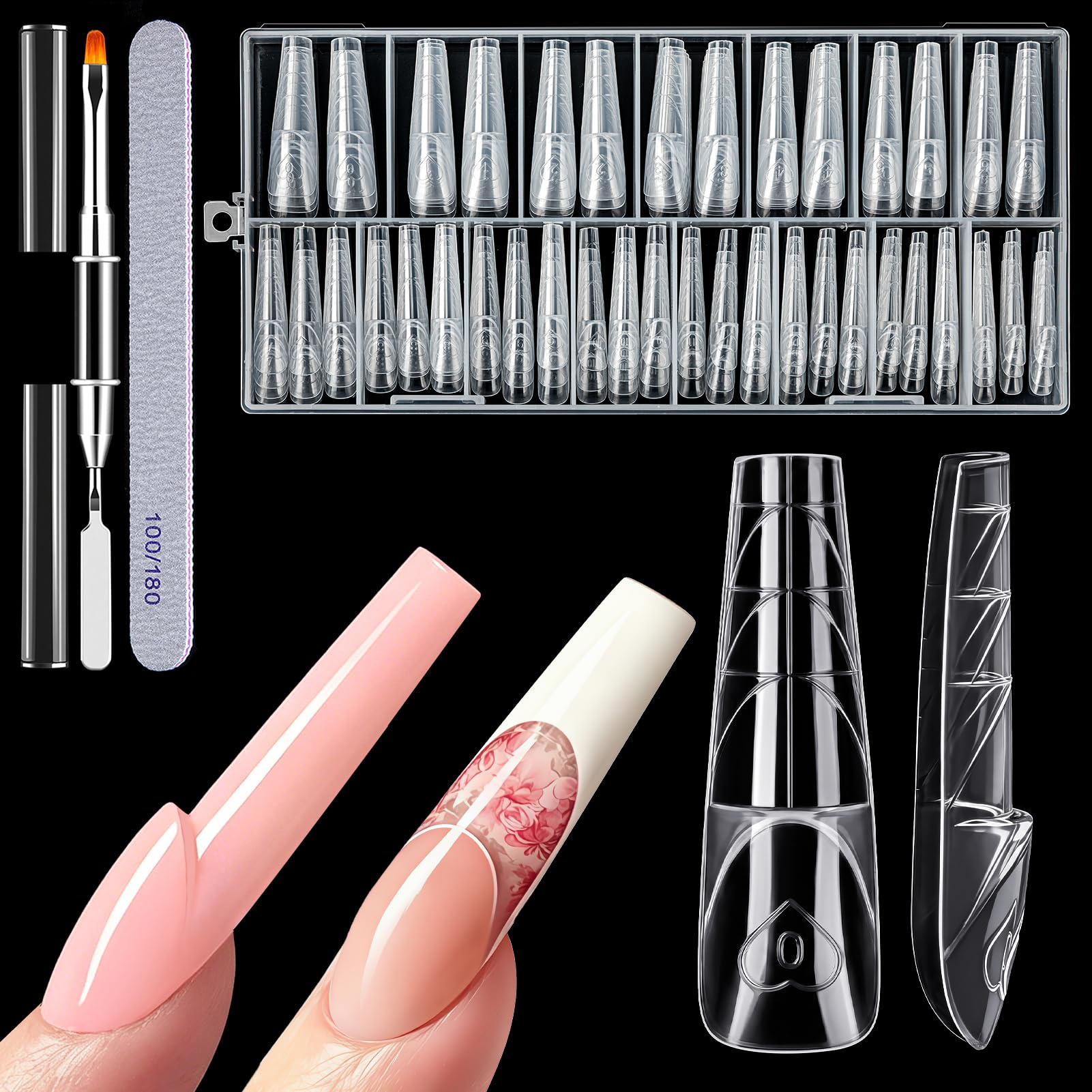 Kiiwah 150 Pezzi 3D Dual Nail Forms Set per Manicure Francese Spaziale, con Pennello e Lima, Unghie Ricostruzione Extension per French Nails, Unghie Incapsulate, Saloni, Principianti