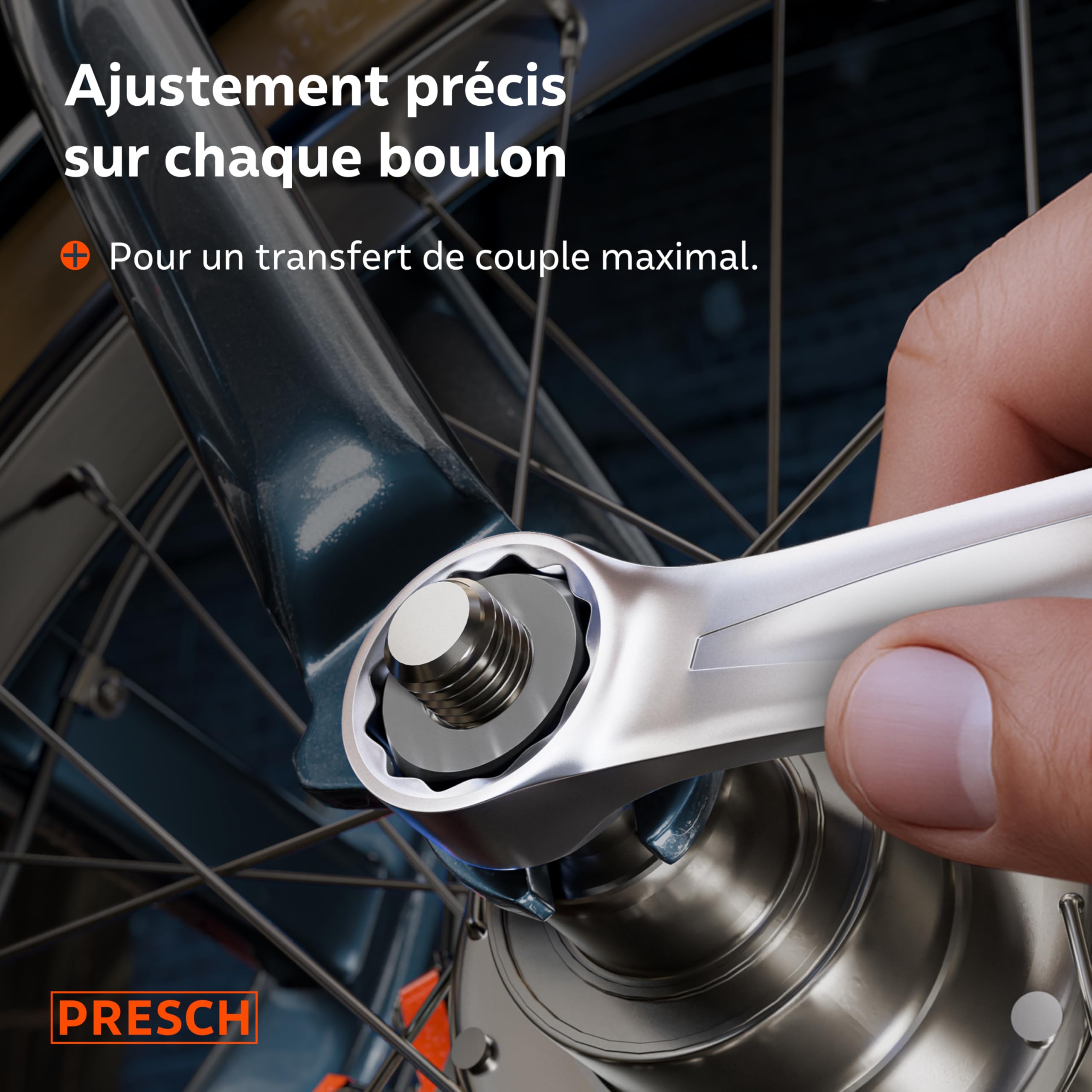 PRESCH Clés plates 8 pcs. avec sacoche (8-19 mm) - Jeu de Clé plate - Usinées de précision et ultra-durables - Angle de 15° pour travailler dans les espaces confinés