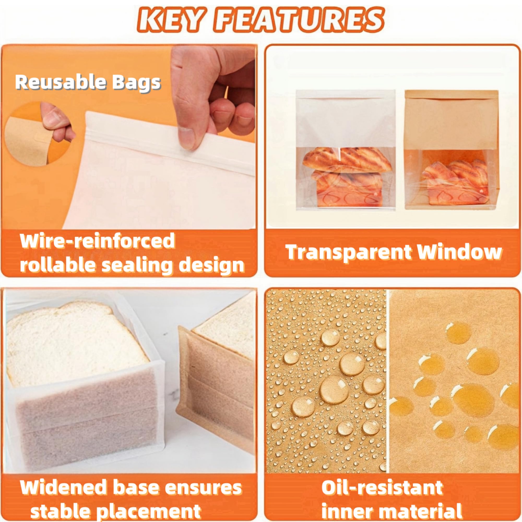 WACCOMT 20 Brotbeutel Aus Kraftpapier - Mit Fenster & Zinn-Verschluss, 13x28x10 Cm