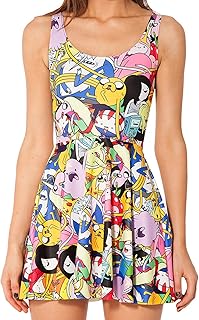 Women's Cartoon Printed Stretchy Sleeveless Pleated Fit and Flare Skater Dress - Buy now