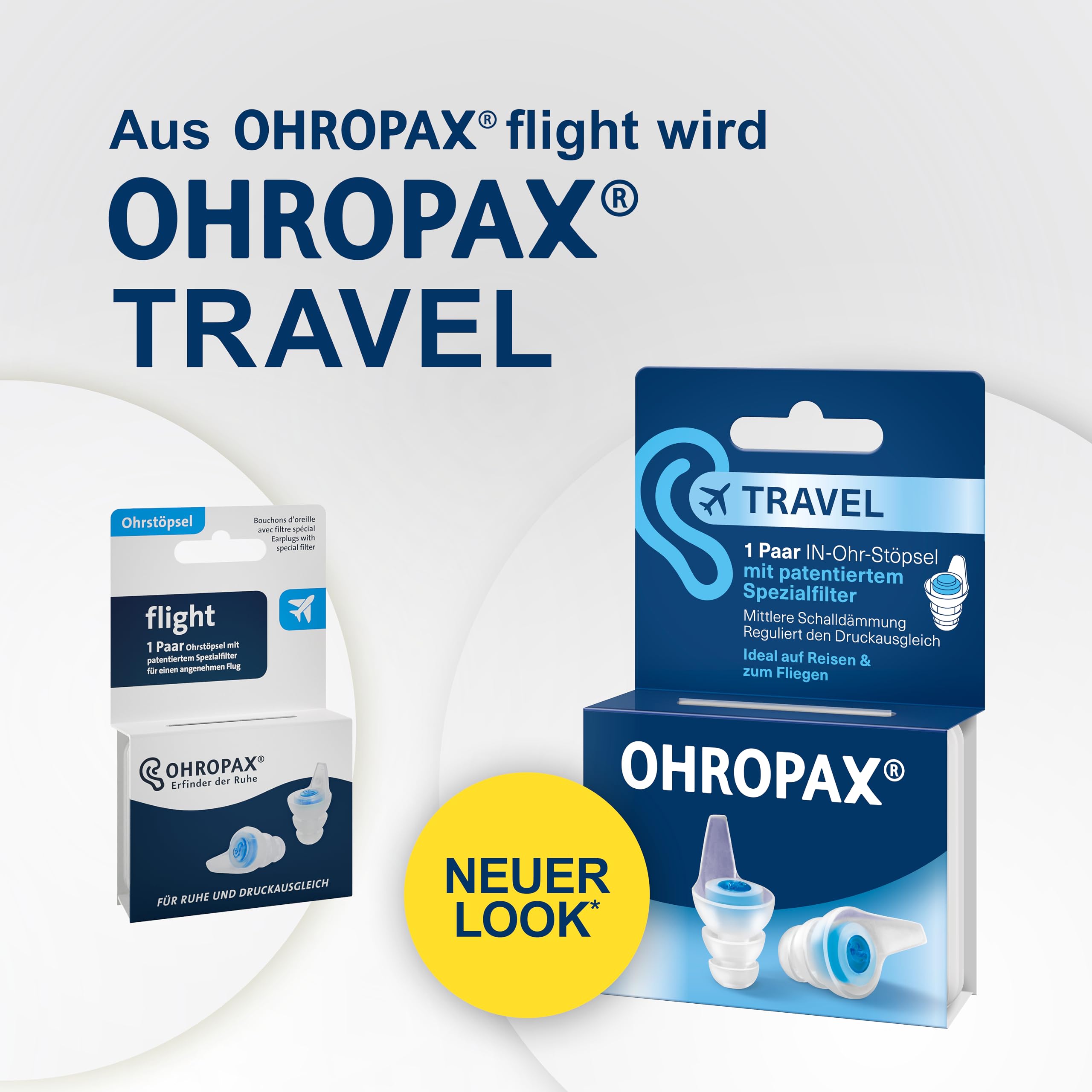 OHROPAX Travel zatyczki do uszu – opatentowany specjalny filtr – reguluje wyrównanie ciśnienia – wartość izolacji akustycznej SNR 16 dB – do podróży i latania – 1 para zatyczek z wbudowanym filtrem +