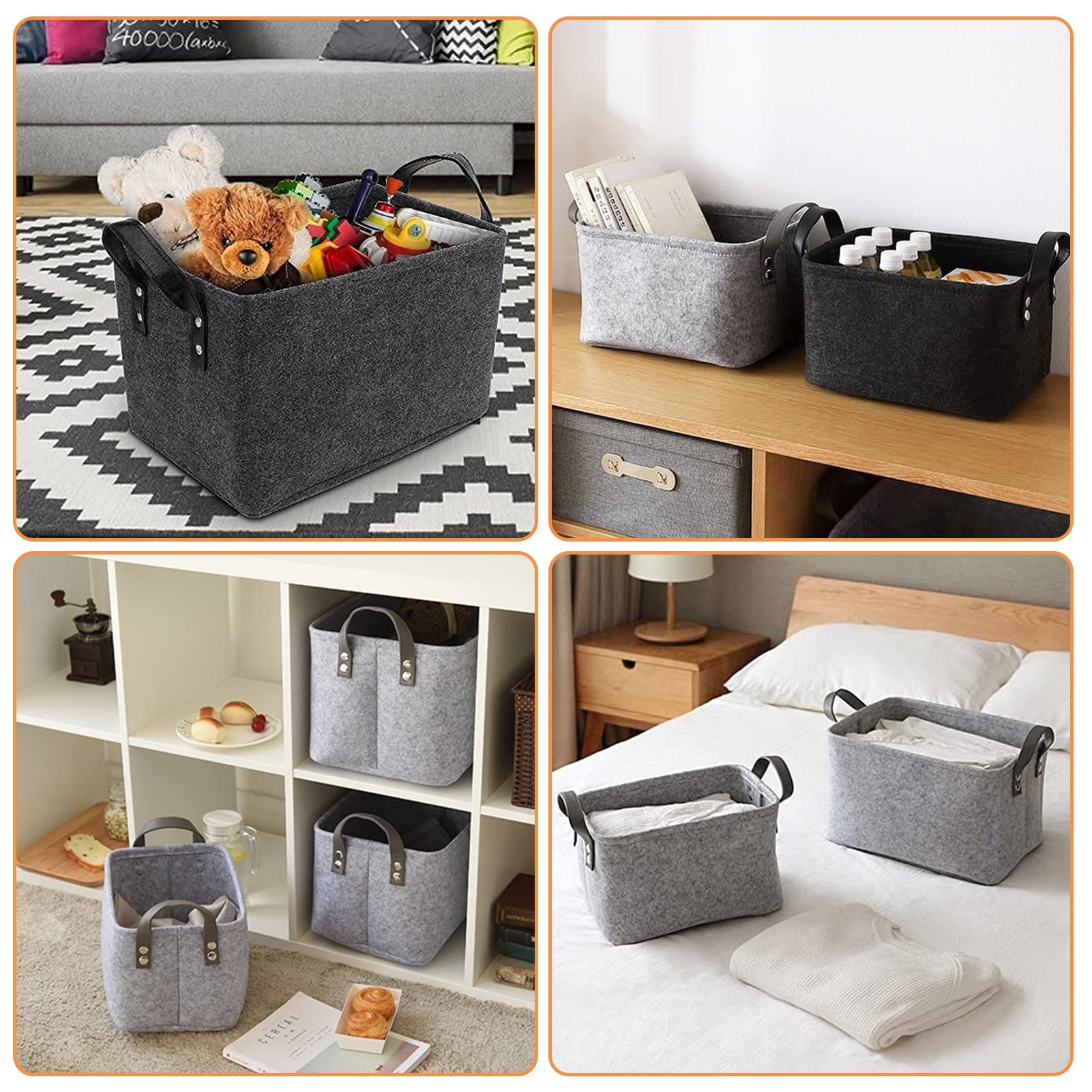 2 Piezas Cubo Fieltro para Almacenamiento, Cesta de Fieltro Grande con Asa, Cesta de Leña, Bolsa de Almacenamiento para coche, Ropa, Toallas, Artículos de Tocador, Libros