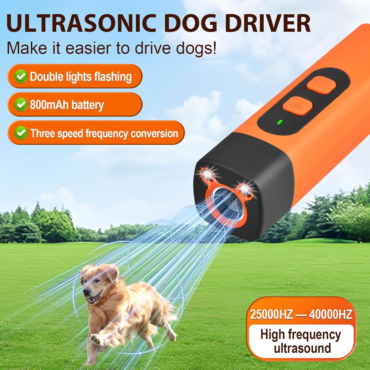 Cablelera Anti Bell Gerät Hunde, Ultraschall Hundeabwehr, Wiederaufladbar Antibell Ultraschall Gerät mit 3 Einstellbaren Frequenzen LED-Taschenlampe für kleine & große Hunde, Innen & Außen