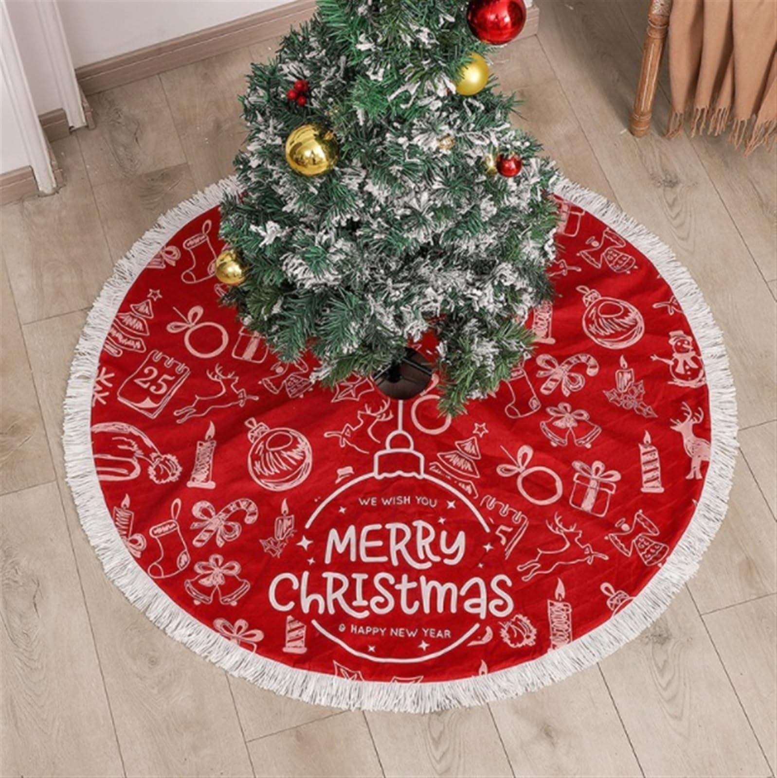 Weihnachtsbaum Rock 48 Zoll Weihnachtsbaum Rock Druck Baum Dekoration Für Weihnachten Urlaub Party Mit Quaste Tannenbaum Decke Weihnachtsdeko