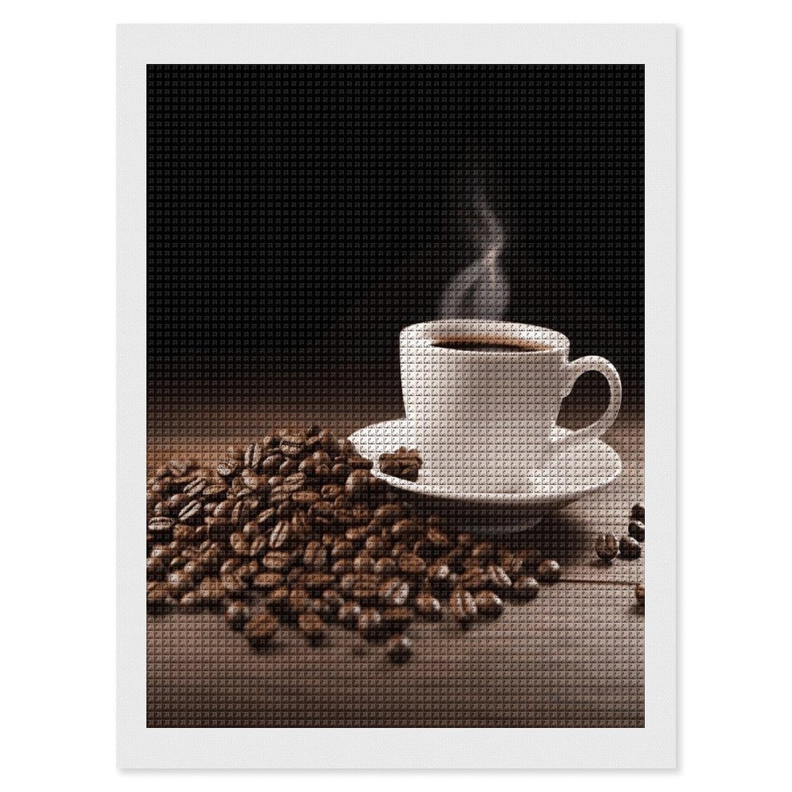 FodPand Coffee Cup and Coffee Bean Diamond Painting Kit for Beginner Fun 5D DIY Crafts for Adults Diamond Art Kits Square Diamond Art Canvas Painting Gem Art Crafts for Home Wall Decor 12"x16"