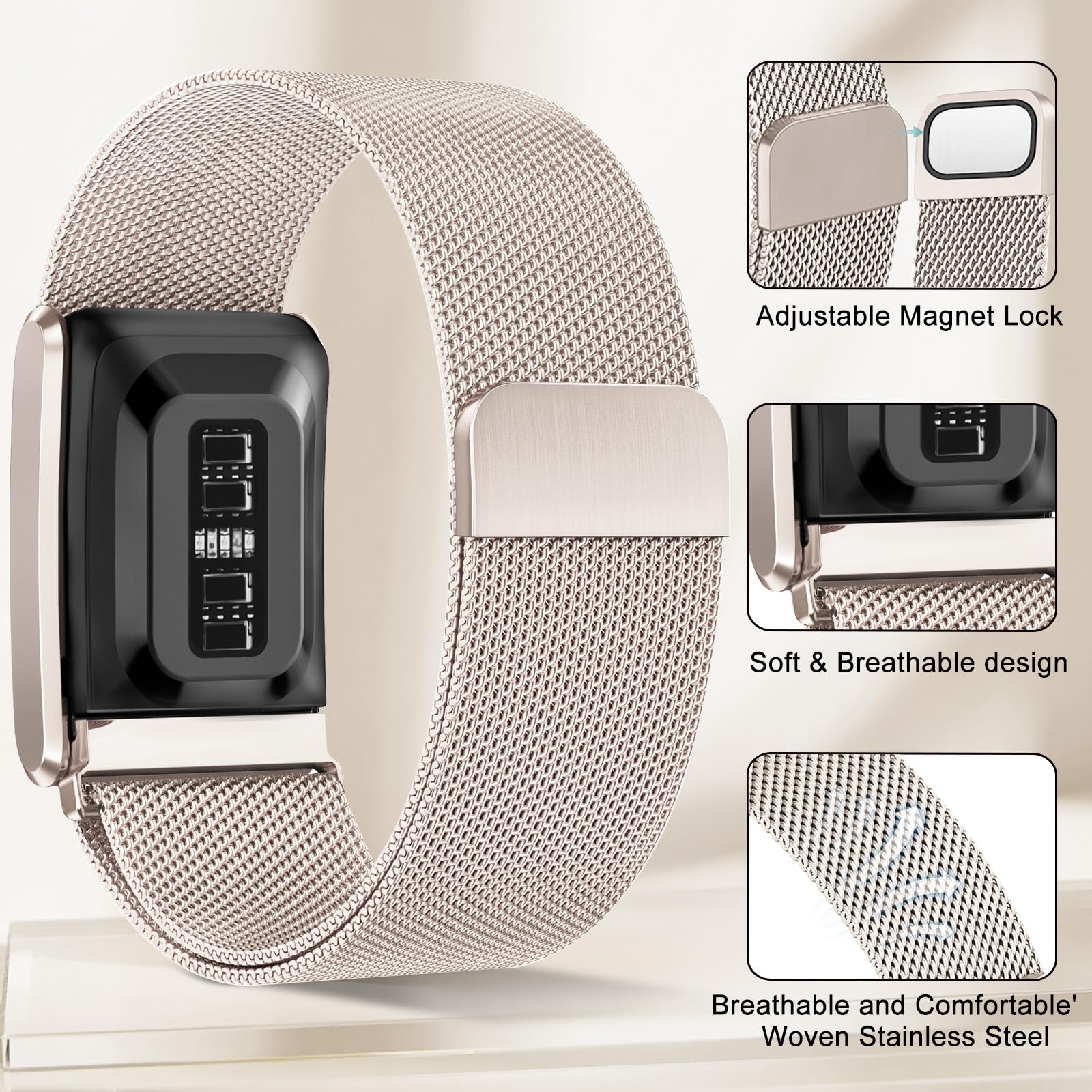 omee Cinturino in maglia milanese compatibile con Whoop 5.0 Bands One, Peak e Life/MG, cinturino in maglia milanese traspirante in rete metallica regolabile, ricambio per Whoop Band 5.0, non