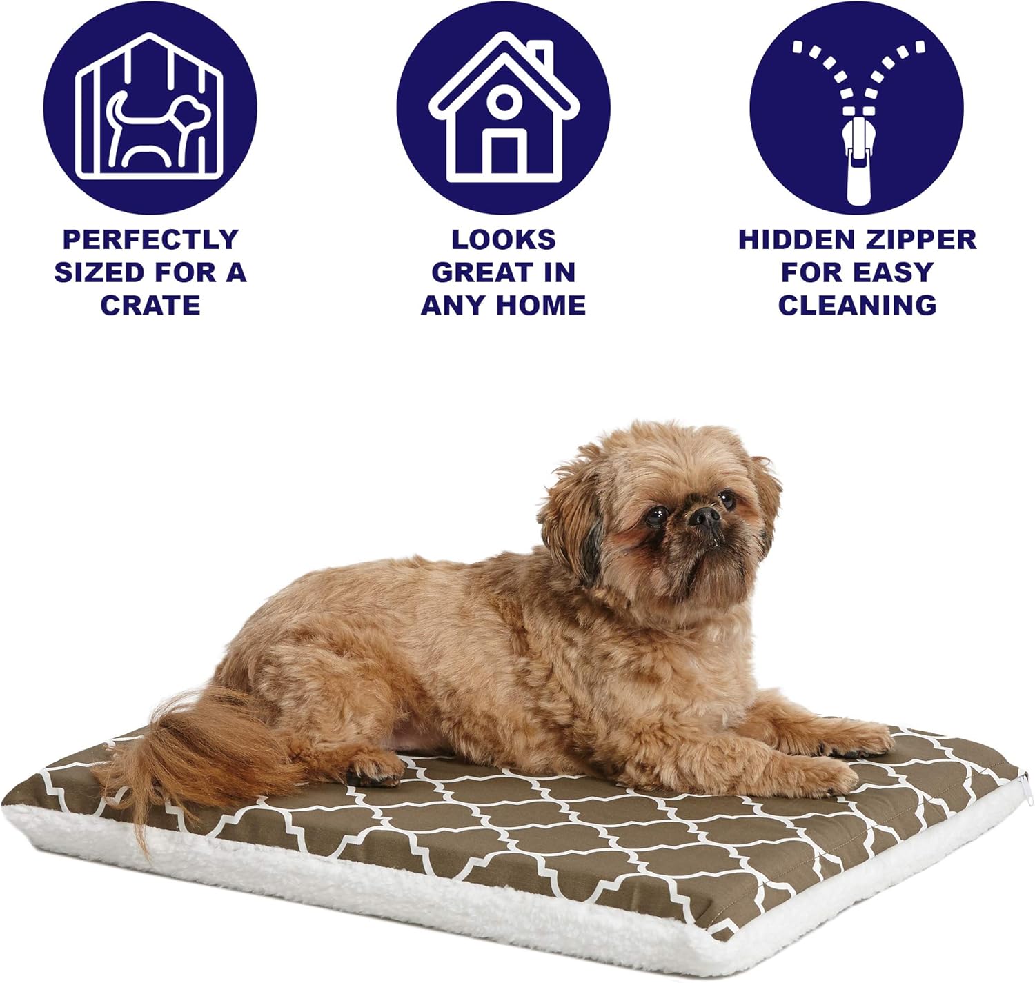 MidWest Homes for Pets Quiet Time Teflon Defender Dog Beds; Pet Beds Designed to Fit Folding Metal Dog Crates, Brown & White Geometric Pattern, 24-Inch (Pack of 2)