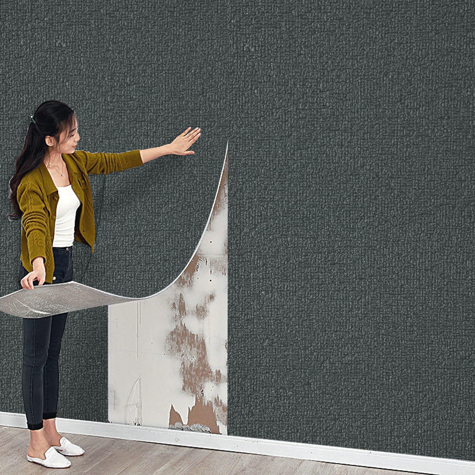 Tarwanear Self Adhesive Thermal Wallpaper, 3mm Thick Dark Grey Peel and Stick Wall Panels Waterproof Insulation Thermal Wall Stickers for Living Room Bedroom Kitchen Bathroom Ceilings-3Rolls, 280*50cm