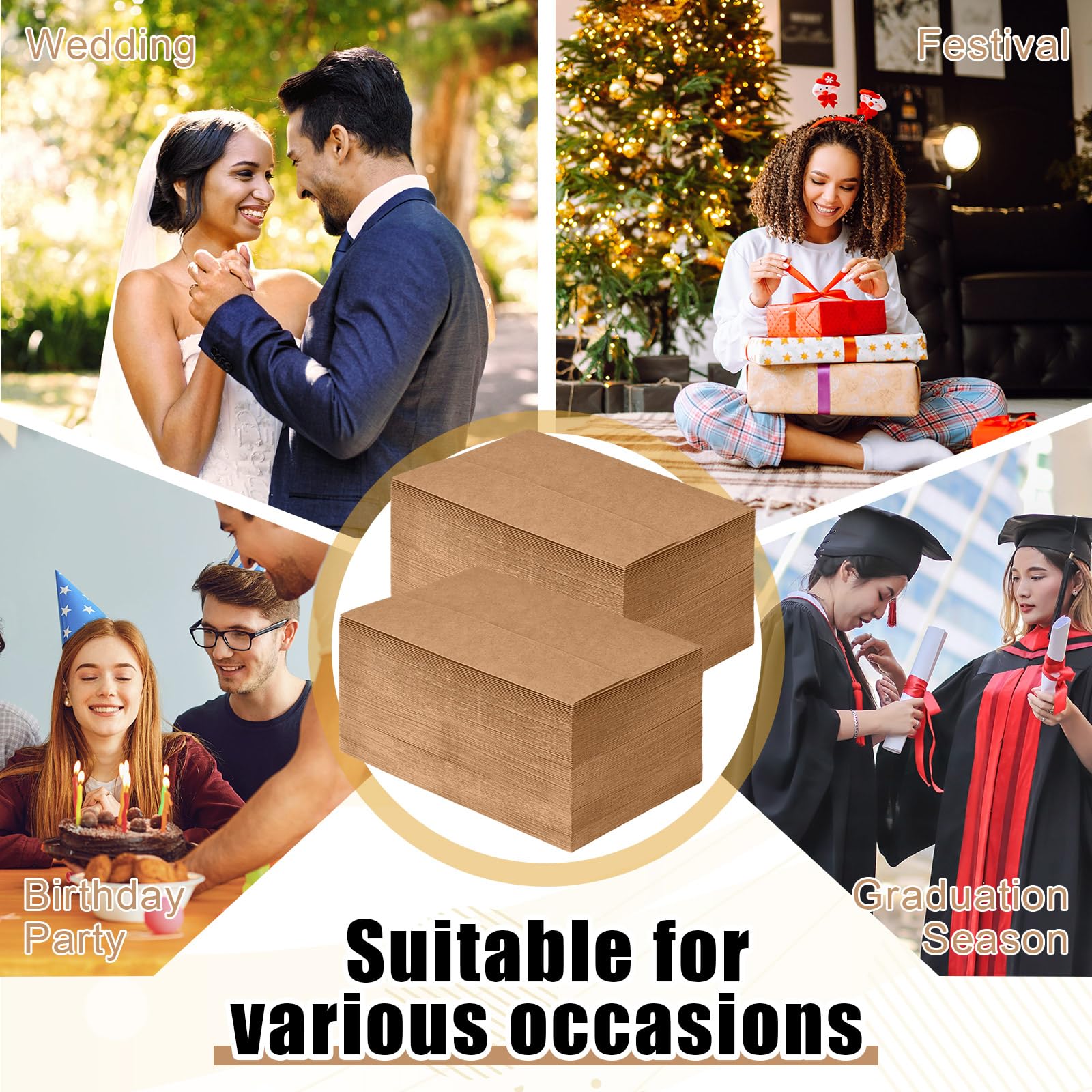 SATINIOR 300 sobres de invitación de papel kraft A9 para tarjetas de 5.5 x 8.5 pulgadas, solapa en V con cierre autoadhesivo para cartas, fotos, tarjetas, bodas, baby shower, 5.75 x 8.75 pulgadas