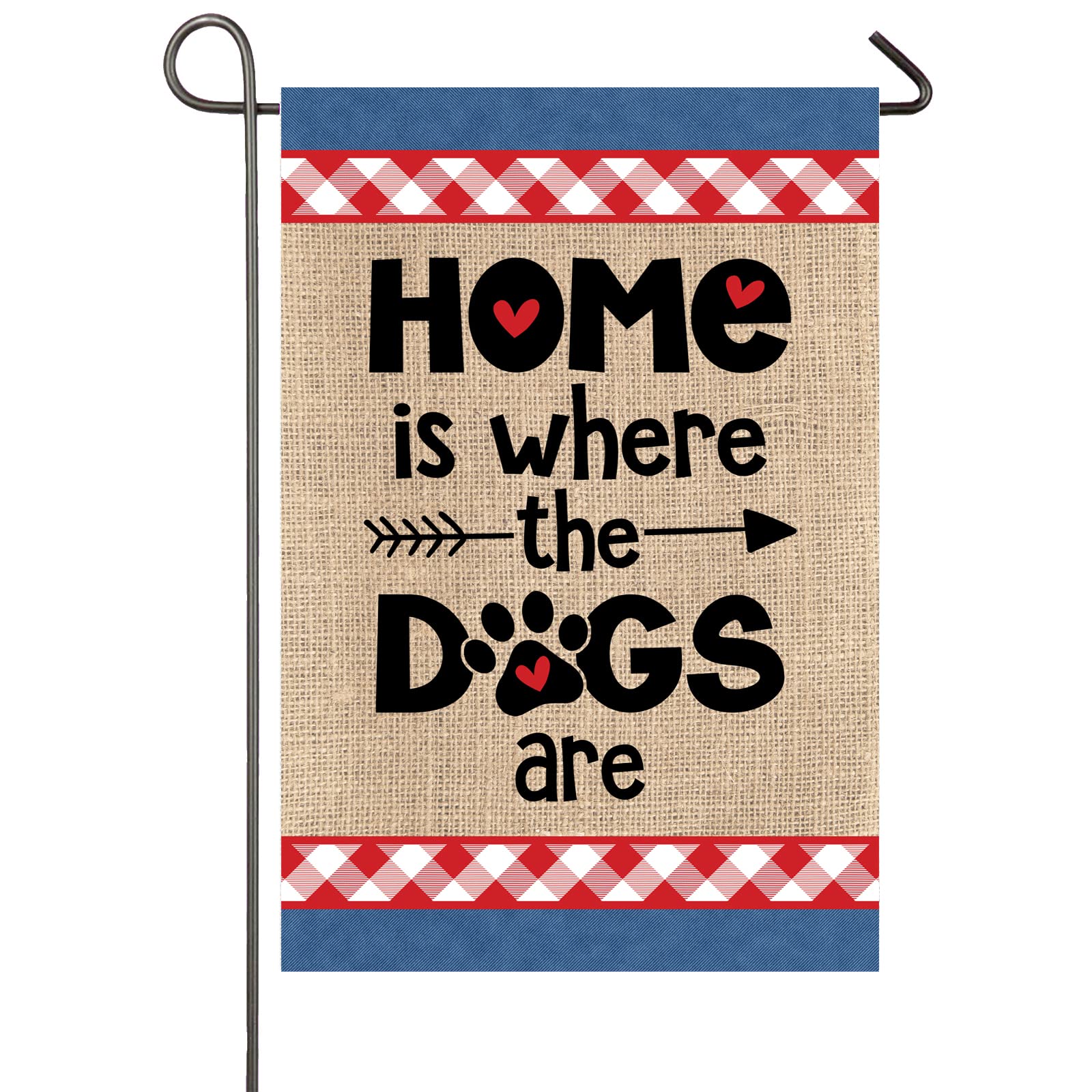 Home is Where the Dogs Are Garden Flag Pet Lover Yard Flag 12×18 Inch Double Sided Dog Lover Gift Gingham Denim Burlap Yard Sign Vertical Banner Pet Appreciation Lawn Farmhouse Decor