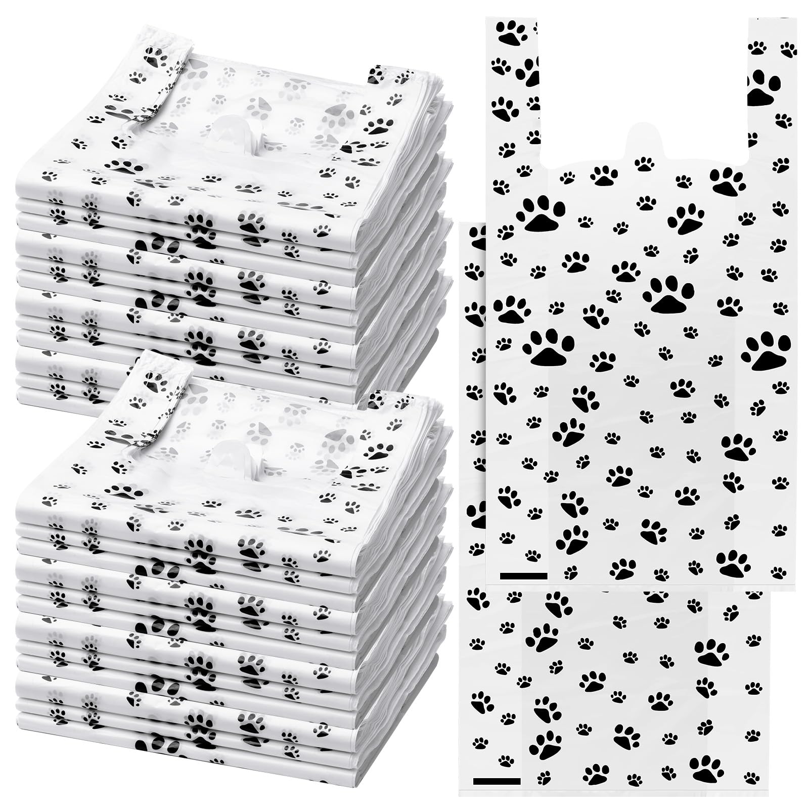 Kosiz 200 Pcs Plastic T Shirt Print Gift Bags with Handles Cat Paw Design Disposable Thank You Bags 22 x 11.6 Inches Black