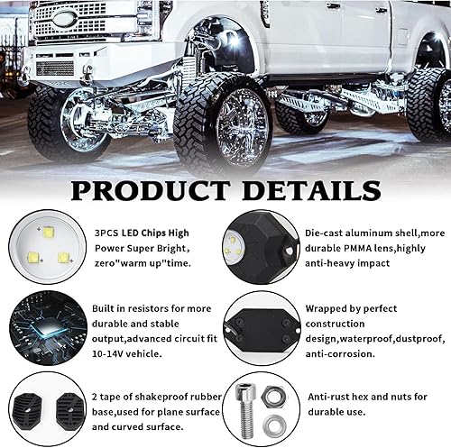 Miniatura 4 de Kit de luces LED blancas con 12 luces de cápsula compatible con camión, automóvil, SUV, barco, motocicleta, vehículo, fácil instalación