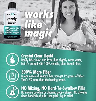 HEALTH DIRECT Ready Fiber Prebiotic Liquid Fiber, Unflavored, 15 Fl Oz | High fiber supplement for adults and kids; looks and tastes like water. Soluble fiber + FOS. Ready-to-drink, no mess.