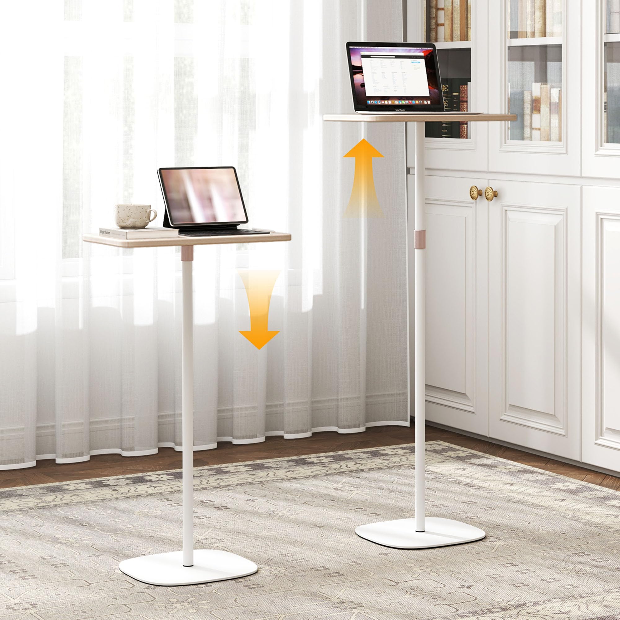 tonchean Stehpult Laptoptisch Höhenverstellbar 46–120cm Mobile Laptop-Ständer Schreibtisch Verstellbare Beistelltisch für Bett Sofa, Beweglicher Podiumstander für Büro und Schule, Weiß