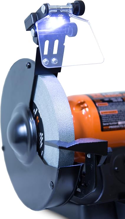 WEN BG4282 4.8-Amp 8-Inch Single Speed Bench Grinder with LED Work Lights, 14 x 10 x 11.75 inches, Black and Orange