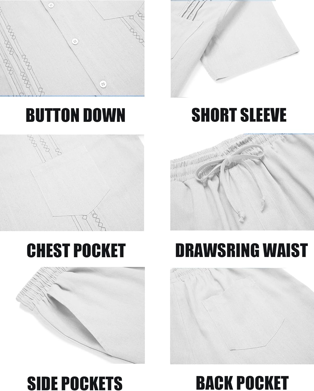 COOFANDY Men Linen Sets Outfits 2 Piece Short Sleeve Cuban Shirts Guayabera Linen Suit - Image 5