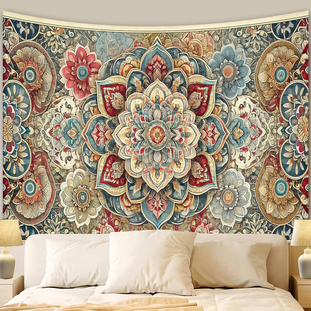 GLWDMH Dywan ścienny w stylu boho, 230 x 180 cm, marokański dywan ścienny, makata na ścianę z poliestru do sypialni, salonu, z pakietem instalacyjnym