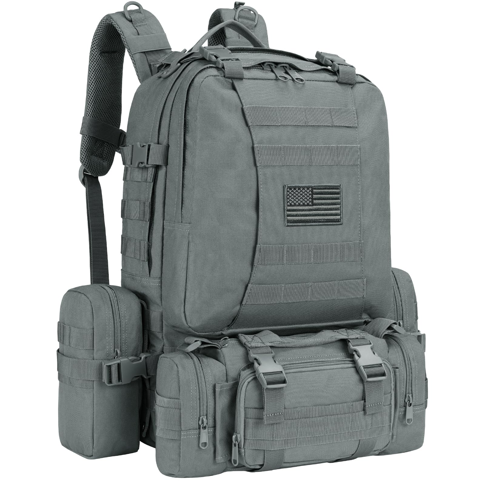 CVLIFE Tactical Backpack Military Army Rucksack 60L Large Assault Pack Detachable Molle Bag, Grey