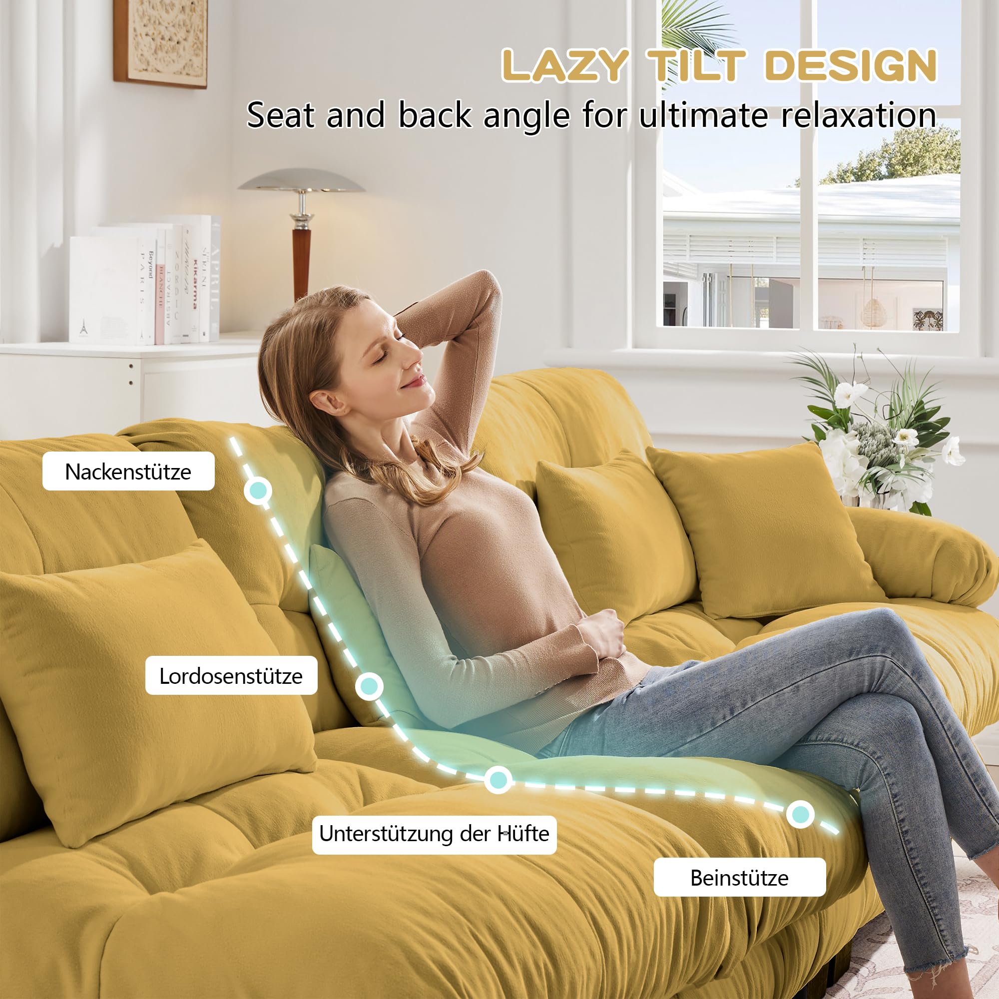 Modulares Sofa aus Chenille-Stoff Ecksofa mit Fußhocker Kissen frei kombinierbar für Wohnzimmer, Schlafzimmer und Büro