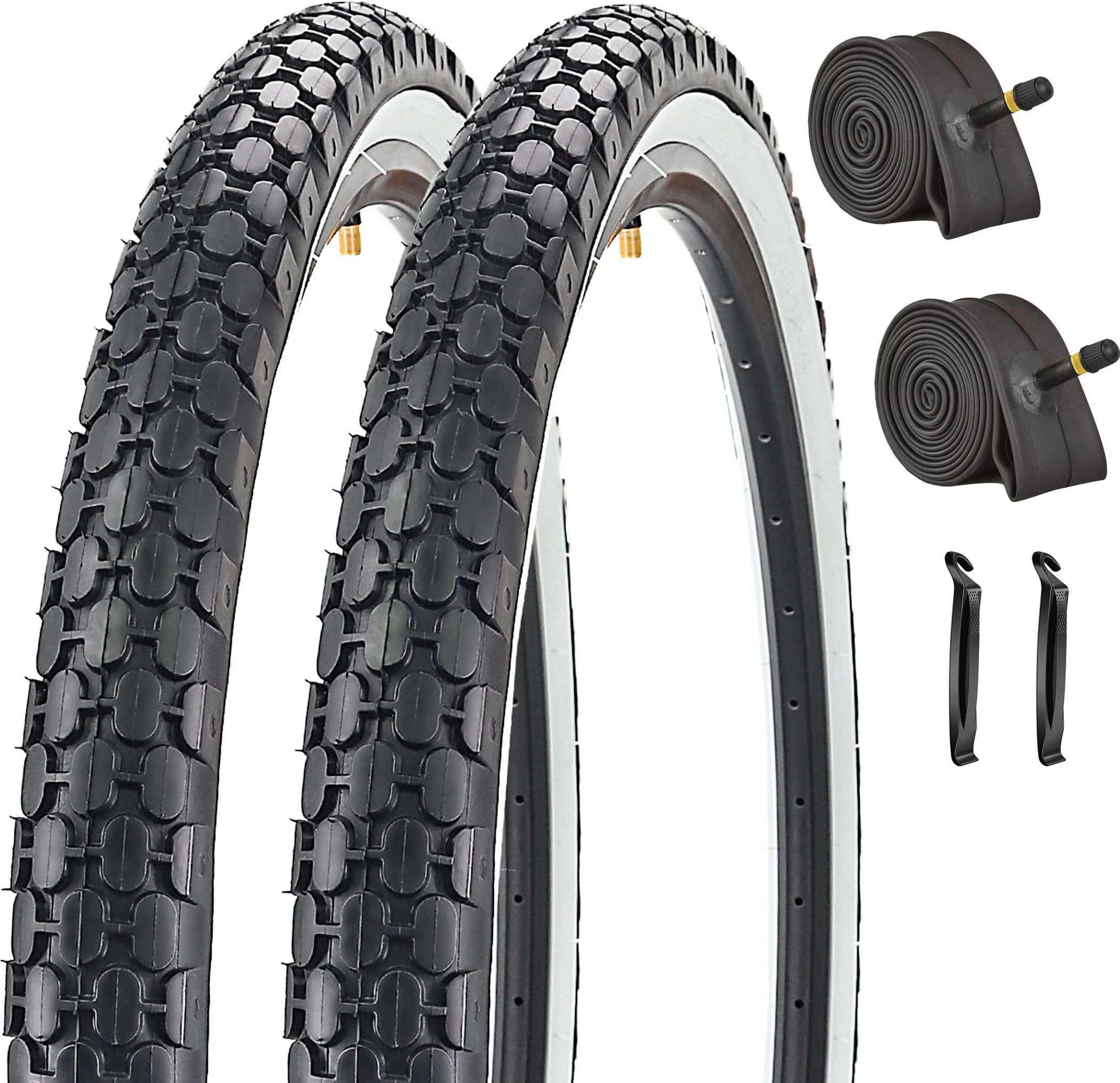'2 Pack 26'' x 2.125'' Inch Beach Cruiser Bike Tires with or without Tire Levers Folding Bicycle Comfortable Replacement Tires Black Wall/White Side Wall with or without Inner Tubes'