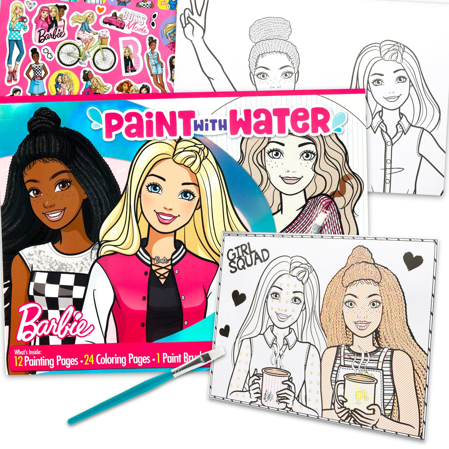 Barbie Malen mit Wasser-Set für Kinder, Kleinkinder ab 3 Jahren, Bündel mit 36 Seiten, niedliches Cartoon-Wassermalbuch für Kinder ab 3, 4, 5, 6, 7, 8 und mehr, Barbie No-Mess Arts and Crafts
