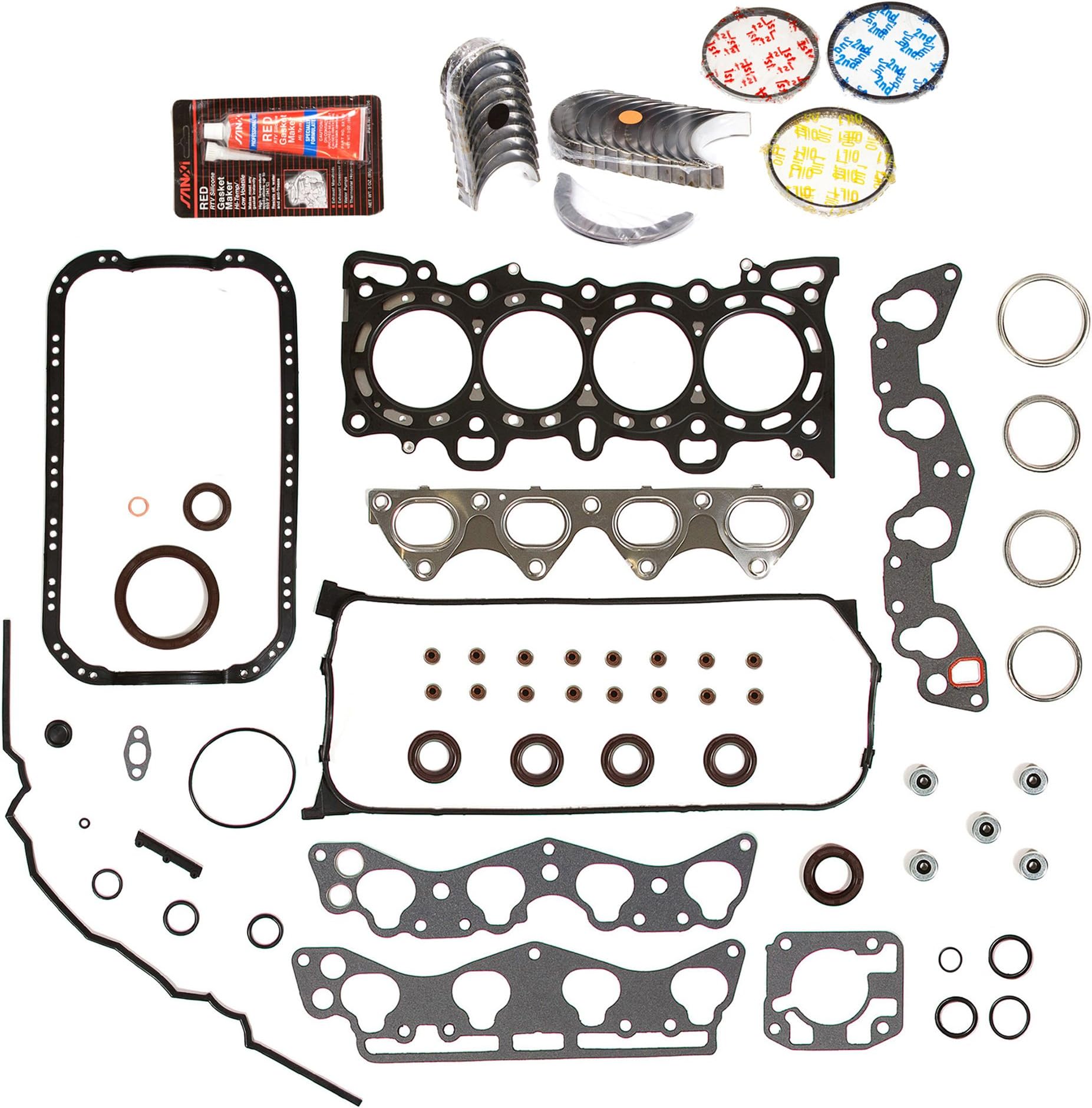 Evergreen Engine Rering Kit FSBRR4029EVE Compatible With 96-00 Honda Civic 1.6 D16Y5 D16Y7 Full Gasket Set, Standard Size Main Rod Bearings, Standard Size Piston Rings