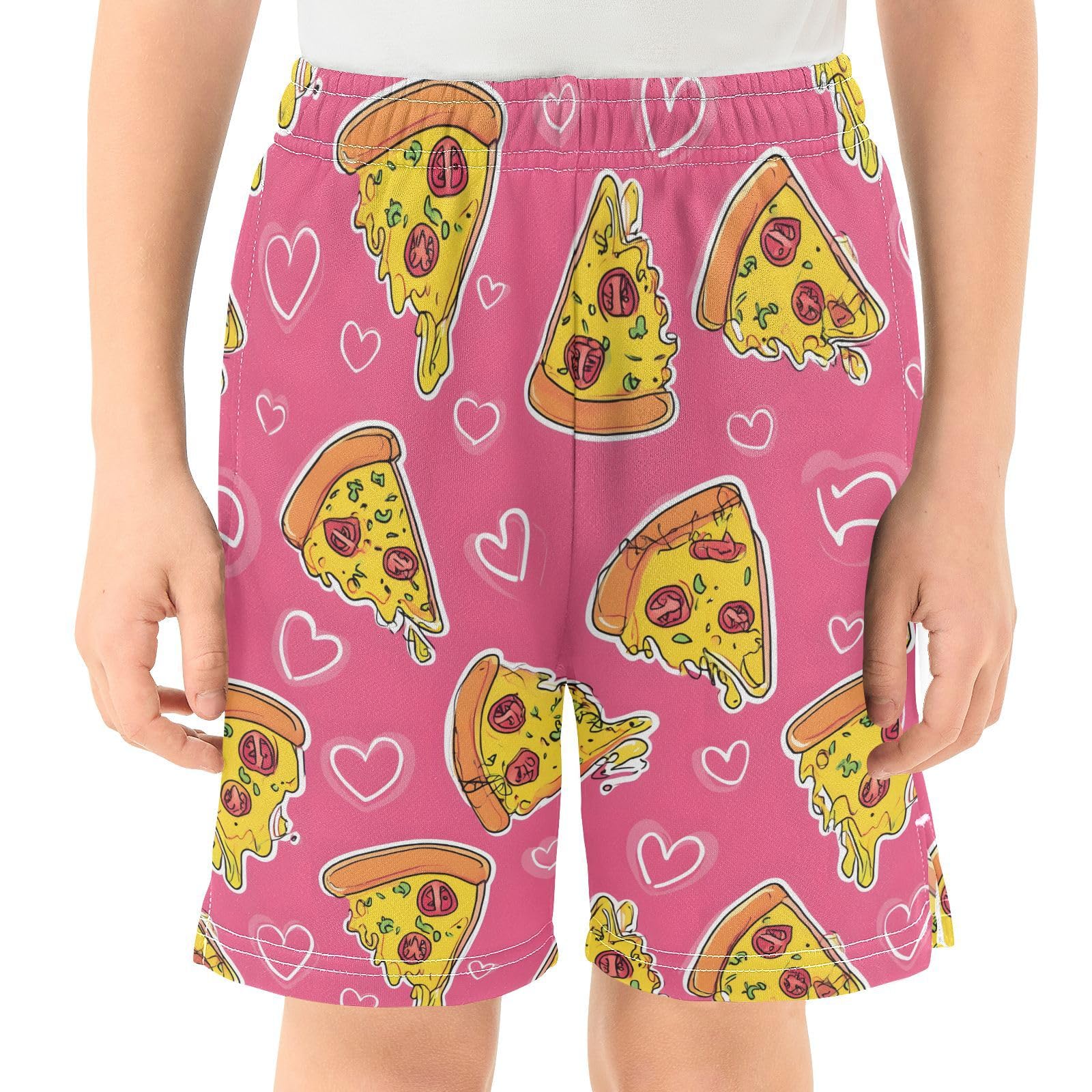 Pizza Pink Love Pattern Boys Athletic Shorts Kids with Pockets Shorts for boy Girls 12-13 Y