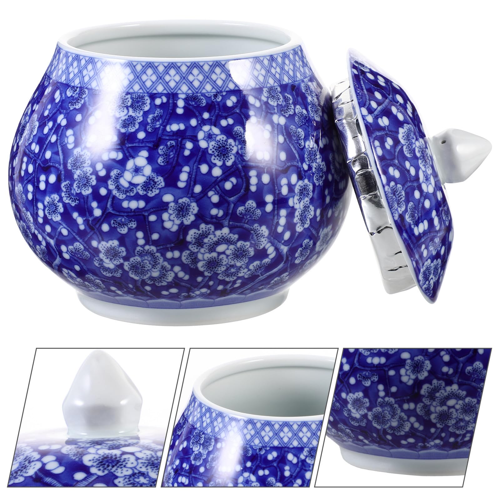 iplusmile Keramik Teedose Luftdicht mit Deckel Chinesischer Blaufarben Stil Küchenaufbewahrungsbehälter für Losen Tee und Trockene Lebensmittel