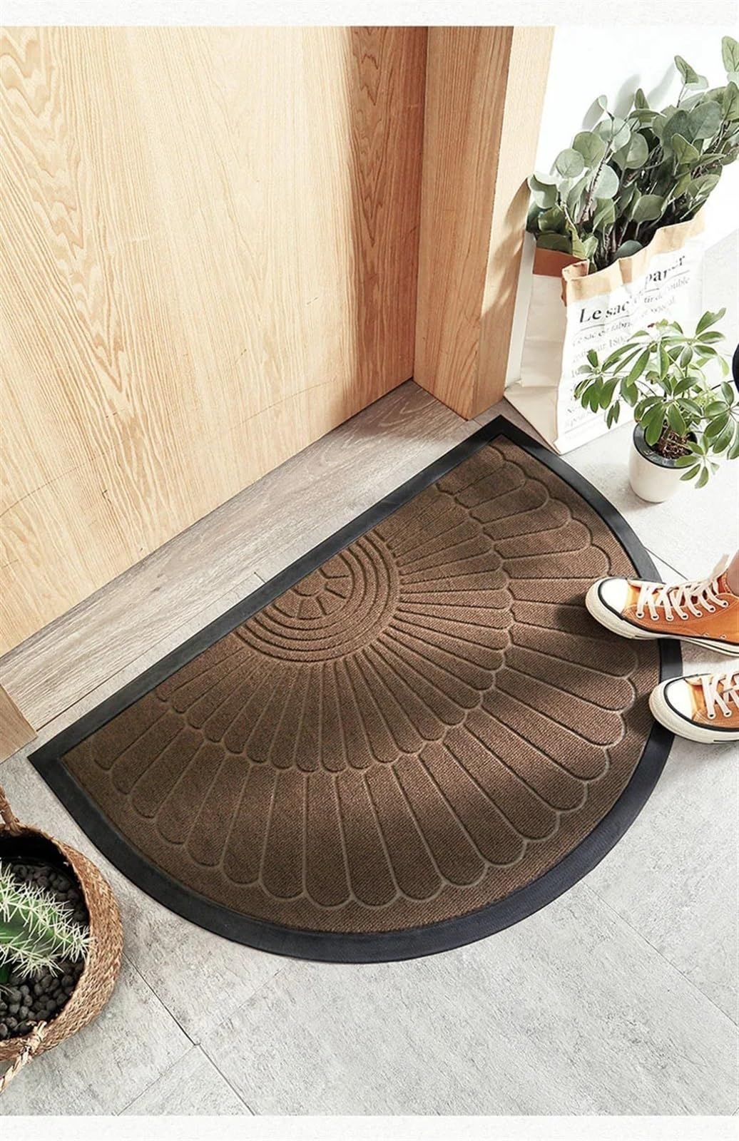 FußMatte rutschfeste Fußmatte for den Innen- und Außenbereich, halbrunde Bodenmatte mit Gummiunterseite, Außentürmatte, Badeteppich, Eingangstürmatte Für Eingang, Haustür(Brown,50x80cm)