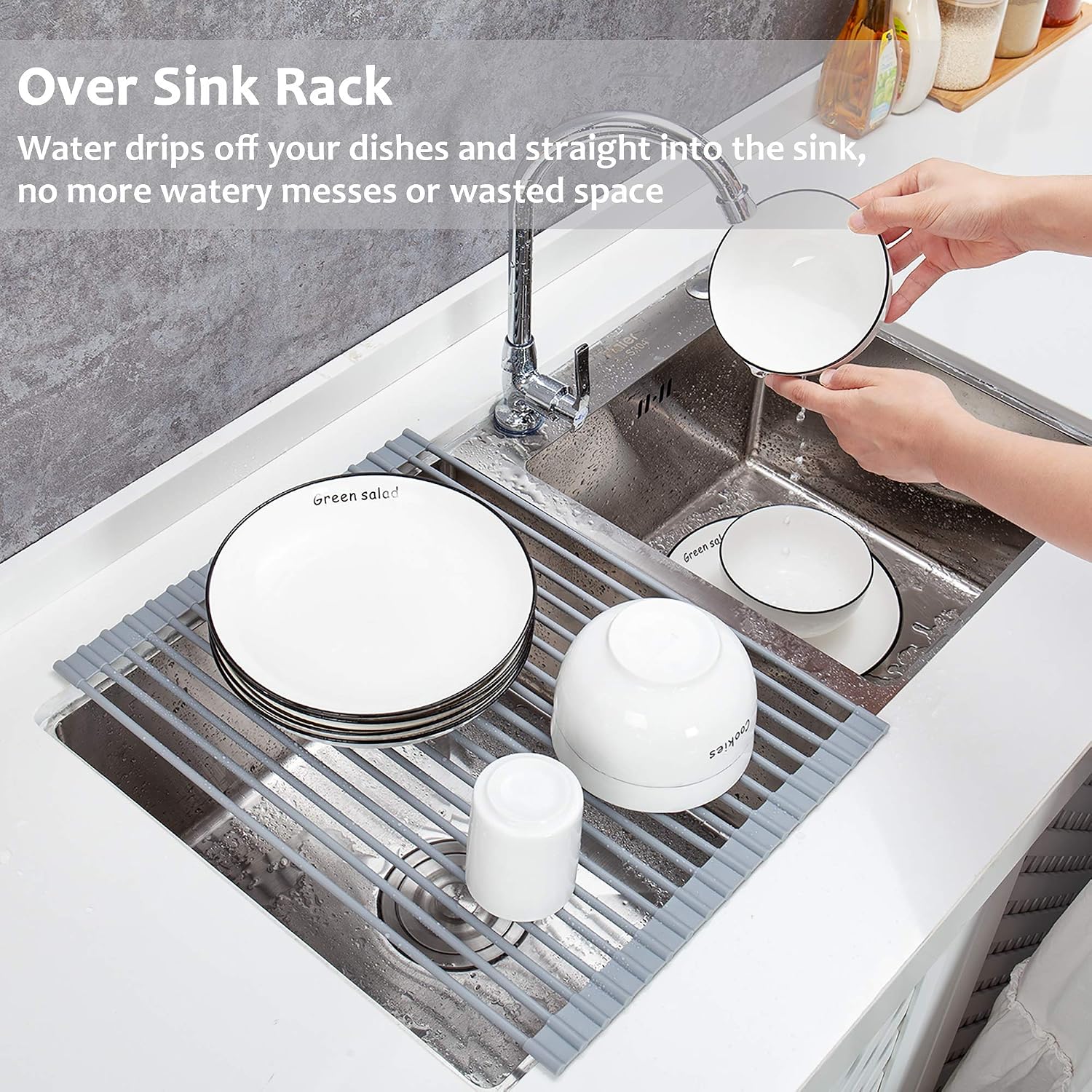 YIHONG 2 Pack Roll Up Dish Drying Rack, 17" L x 13" W Over The Sink Dish Drying Rack, Kitchen Multipurpose Foldable Dish Drainer for Sink Counter,Gray