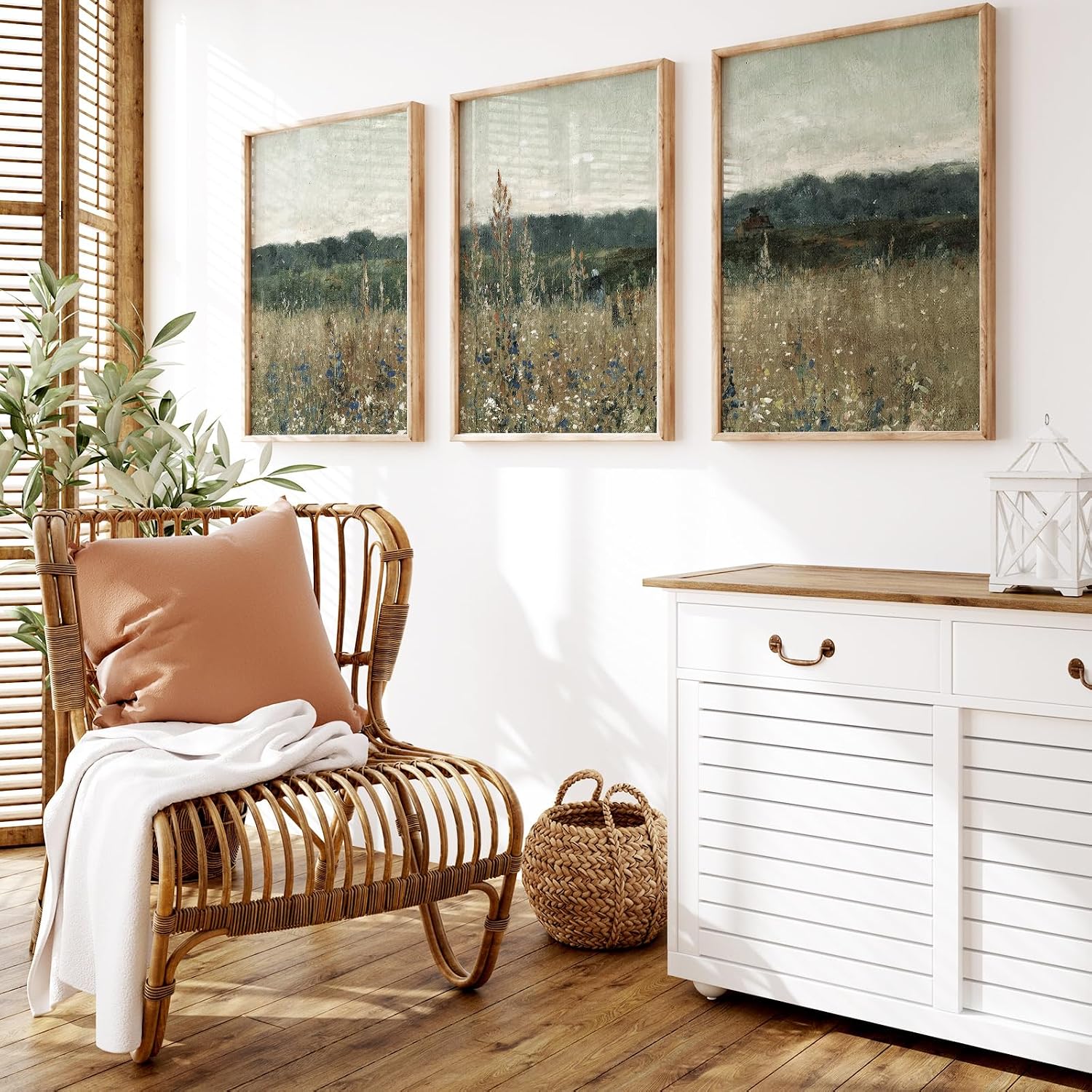 JarThenaAMCS 3Pcs Vintage Landscape Wall Art Prints Meadow Scenery Wall Decor Countryside Wildflower Field Painting Poster for Home Gallery Living Room Bedroom (11 x 14 In, UNFRAMED) image 3