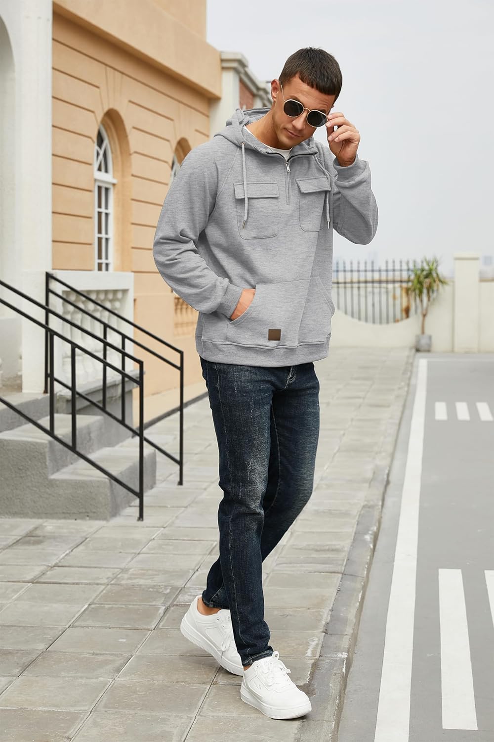 Lepunuo Men's Cargo Hoodies Quarter Zip Sweatshirts Tactical Pullover Casual Gym Athletic Loose Hooded Sweatshirts - Image 5