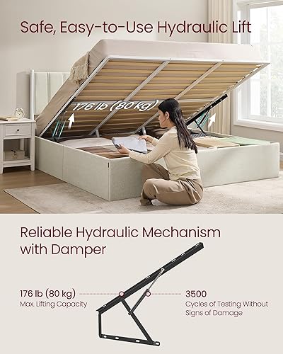 Miniatura 26 de VASAGLE Base de cama de almacenamiento elevable, tamaño individual, cama de plataforma hidráulica, con cabecera tapizada, capacidad de peso de 550