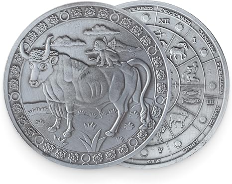 Artisan Owl Constellation Challenge Coin - Zodiac Sign Collectible Silver Plated Commemorative Coins - Souvenir and Collection Gift (40x3mm, Taurus)