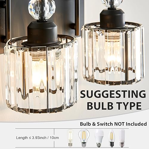 Miniatura 3 de Lámpara de tocador de baño sobre espejo  Iluminación de maquillaje negra  para pared moderna, baño, escritorio, granja, pasillo (3 luces de cristal)