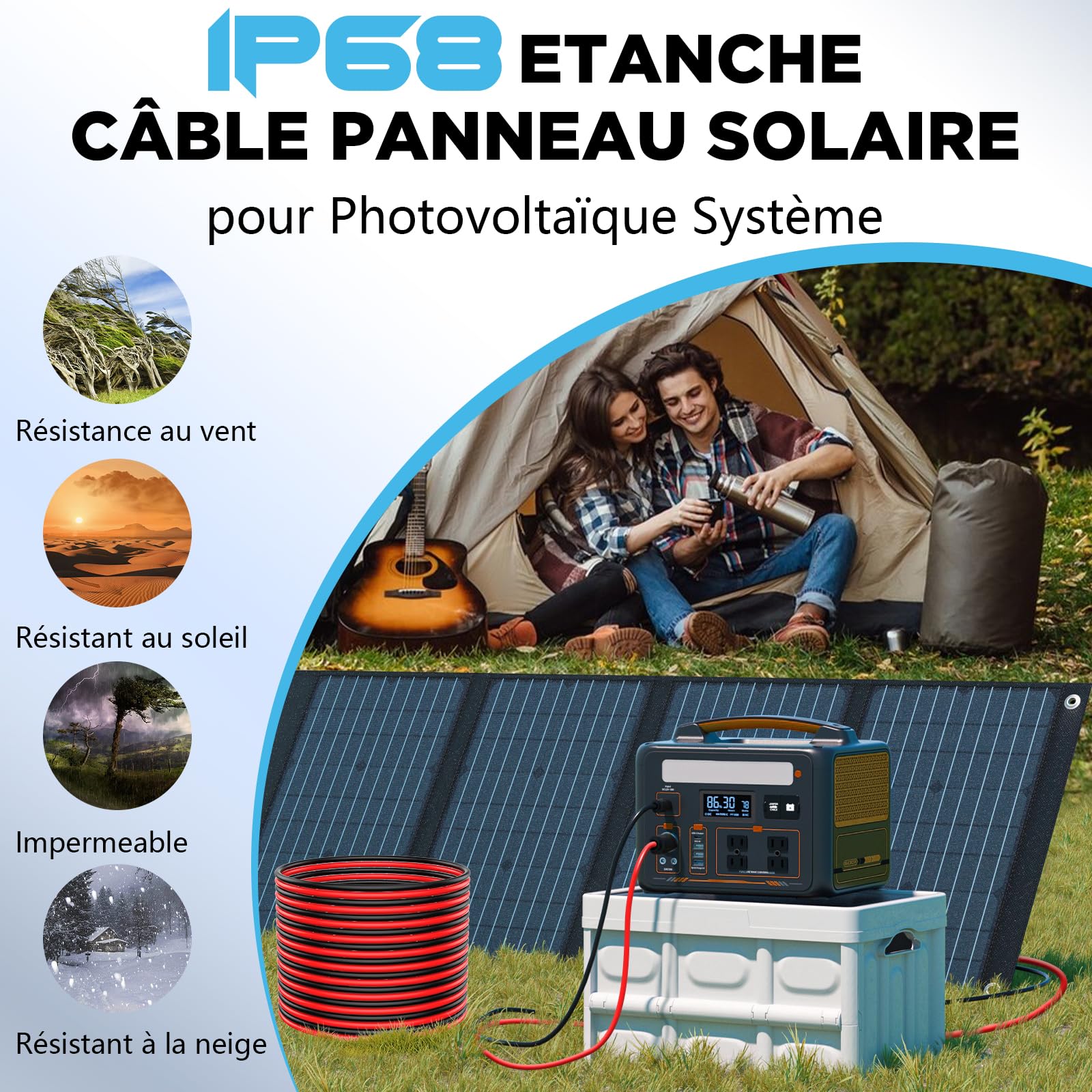 Oududianzi Cable Solaire 4mm2 15m, Rallonge Cable Panneau Solaire 10/15/20/30/50m, Câble Photovoltaïque 4mm2 pour Panneaux Solaires, onduleur et régulateur de charge (2x15m 4mm²)