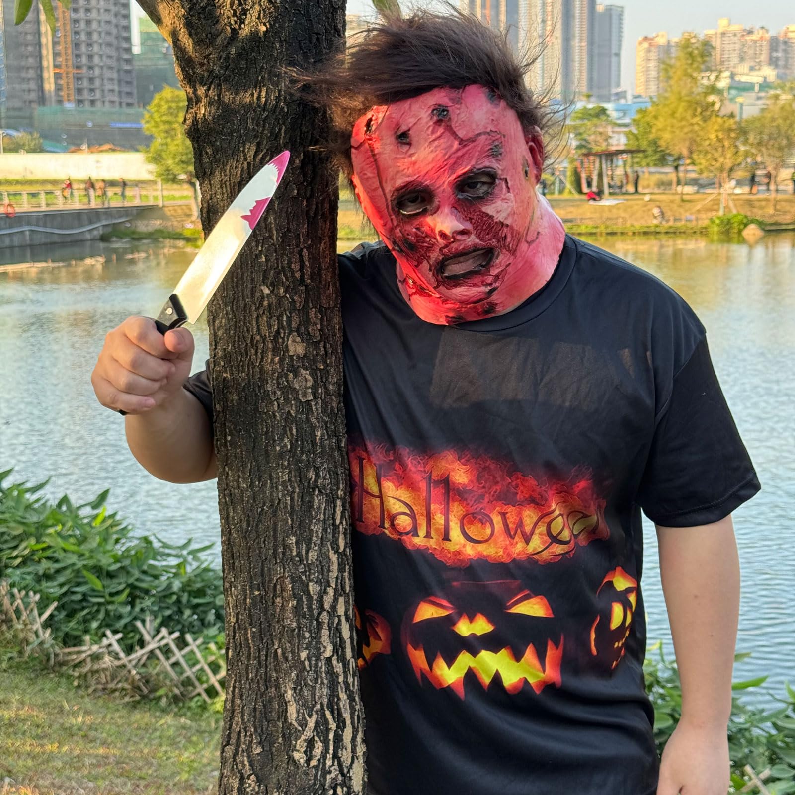 BEJOYFMY Scary Head Mask with Scars on Face, Horror Latex Adults Mask Headdress for Halloween Cosplay Party Props - Image 4