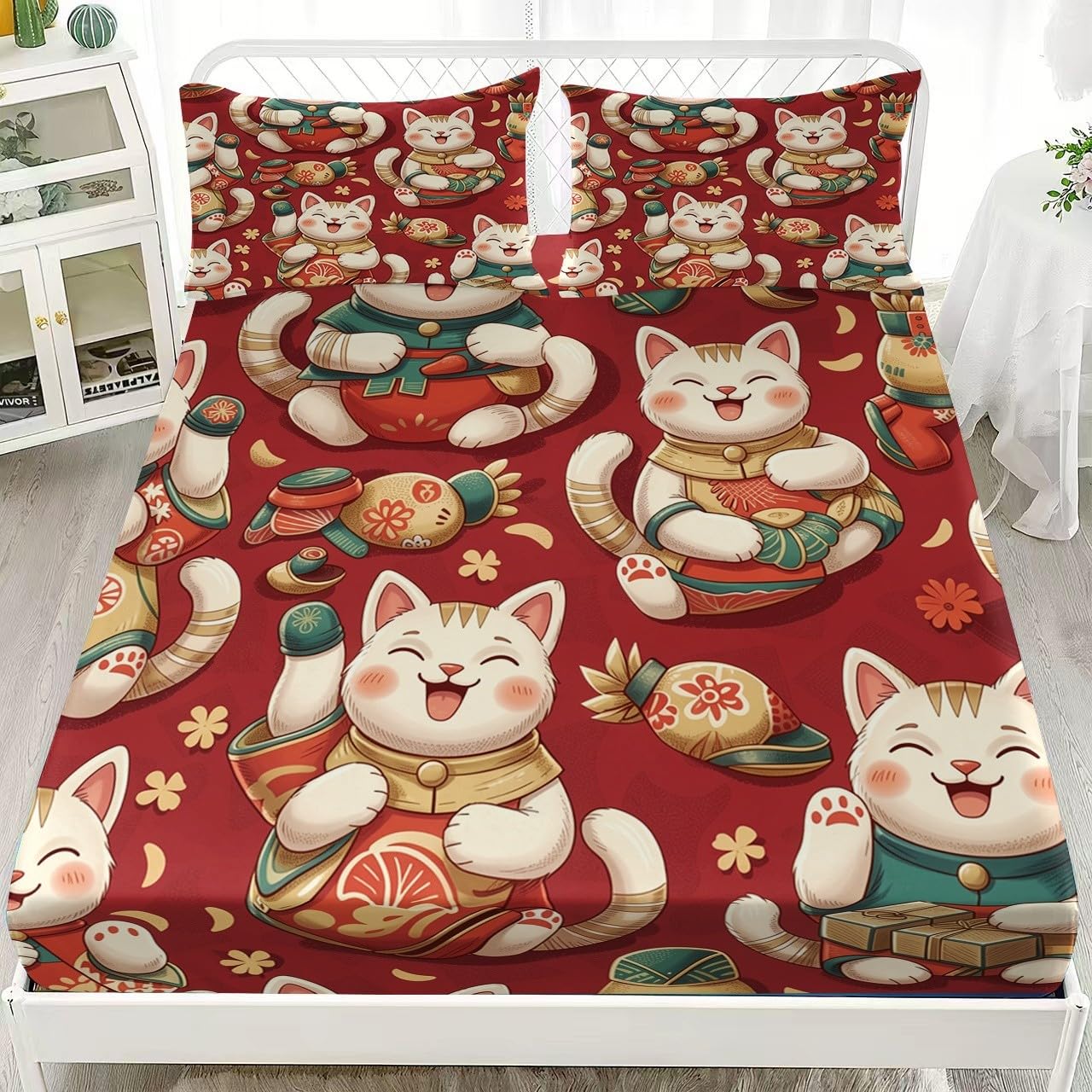 Drap Housse 200x200 cm Rouge Grand Bonnet 30 cm en Microfibre
