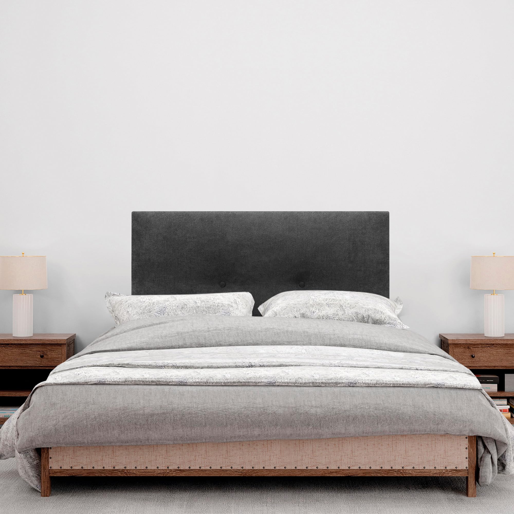 DHOME Testata in Similpelle o Tessuto Acualine Liscio con Bottoni Rivestiti in ALTA GAMMA Testata Letto di Lusso Imbottita Moderna (Tessuto Nero, 90x50cm (Letti 80/90))