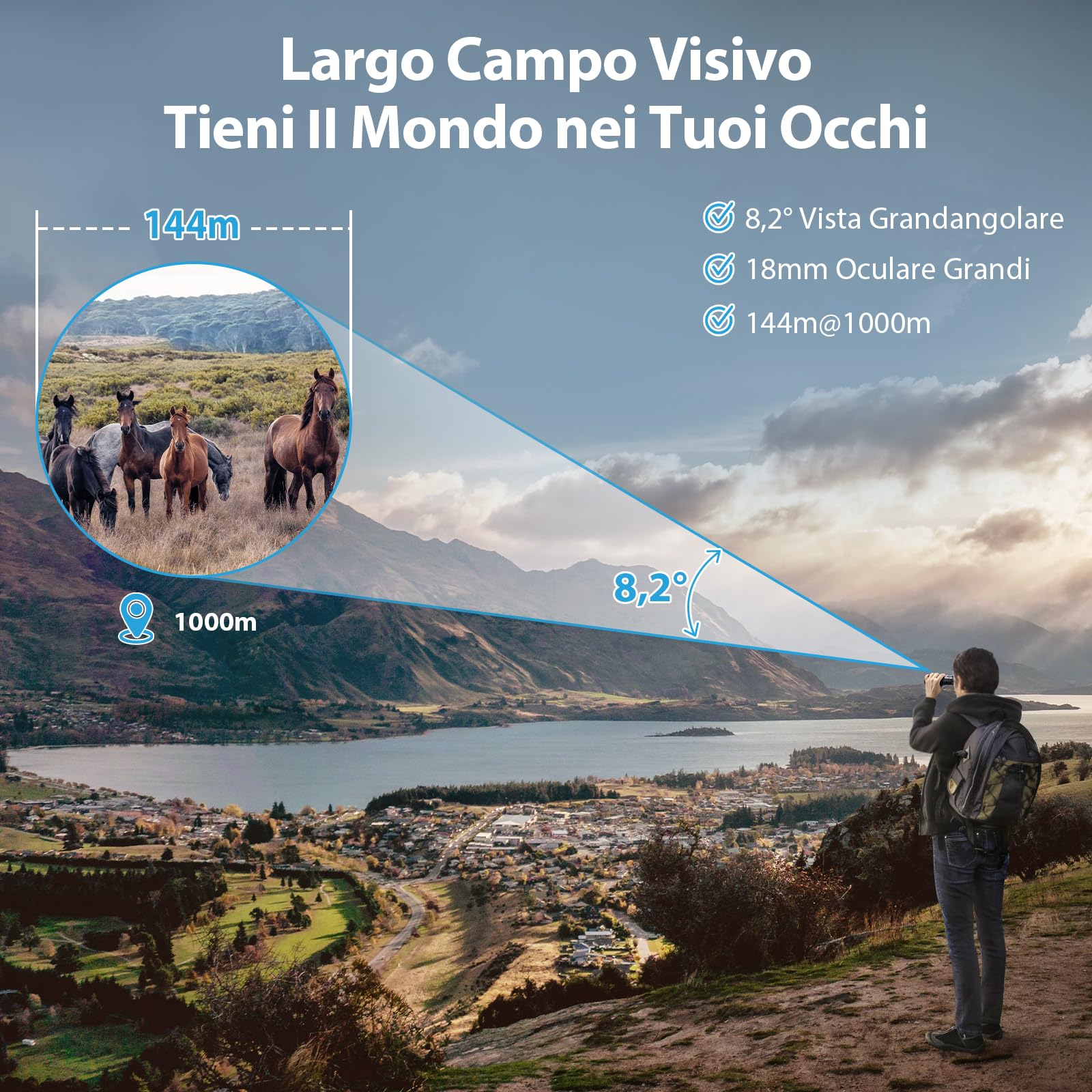 Binocolo Professionale Potente Compatto Safari: Timorn Binocoli 8x42 Visione Ampia Impermeabile con Treppiede Adattatore Telefono per Caccia, Birdwatching, Trekking, Escursionismo